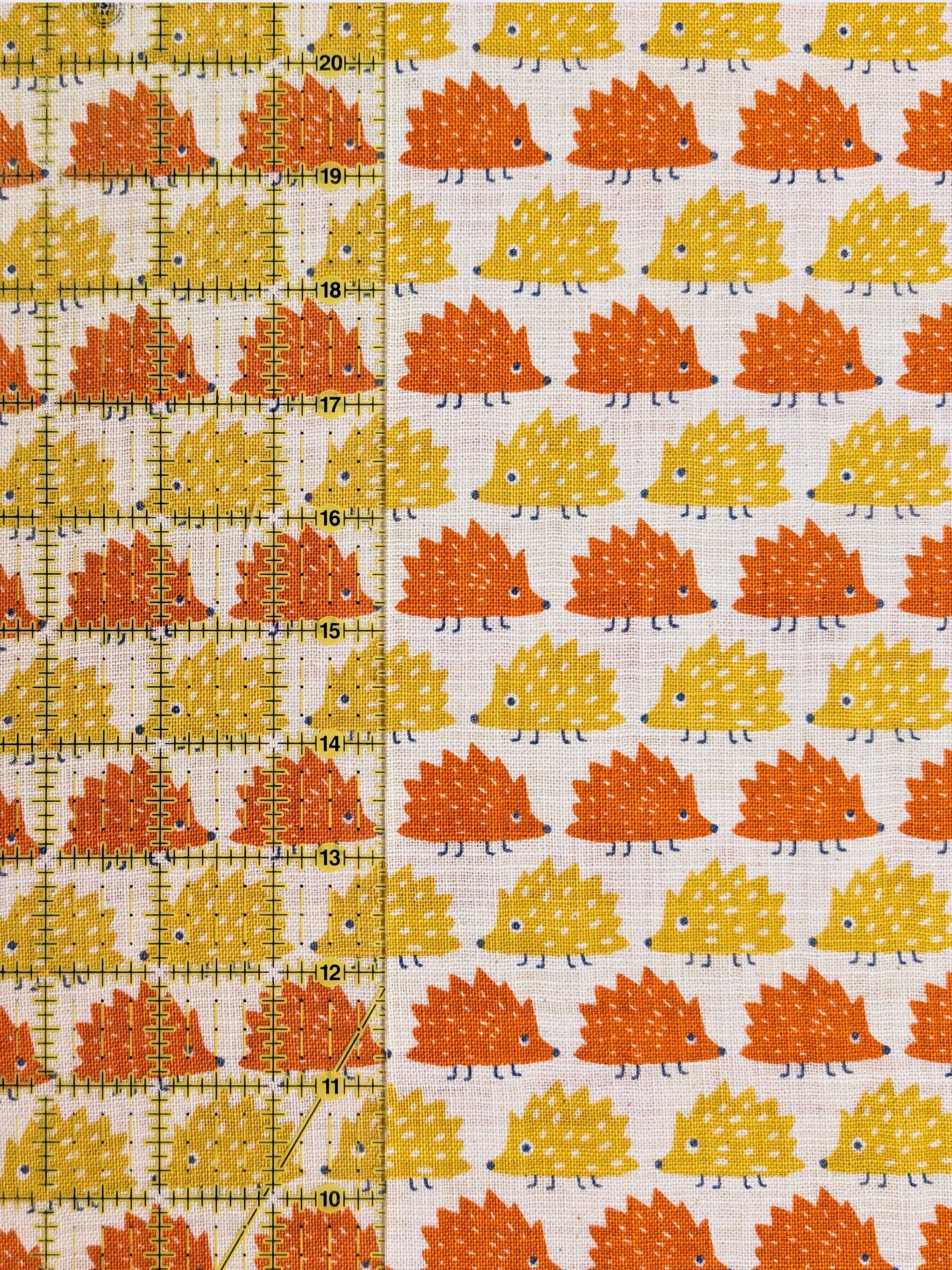 Sevenberry - Trailing Hedgehogs Rustic Weave Cotton Fabric - Orange & Yellow