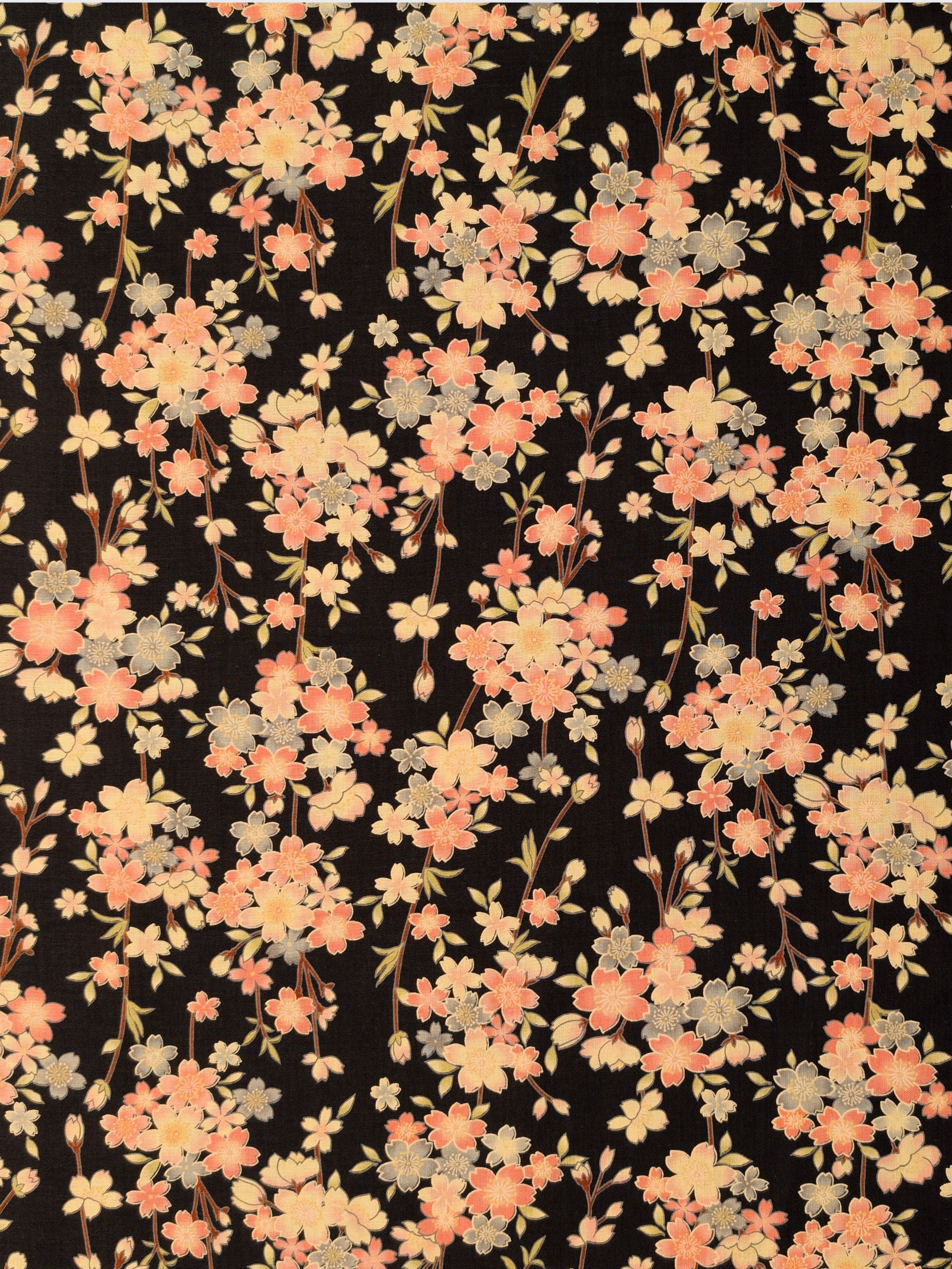 Sevenberry - Sepia Cherry Blossoms Cotton Shirting Fabric - Black