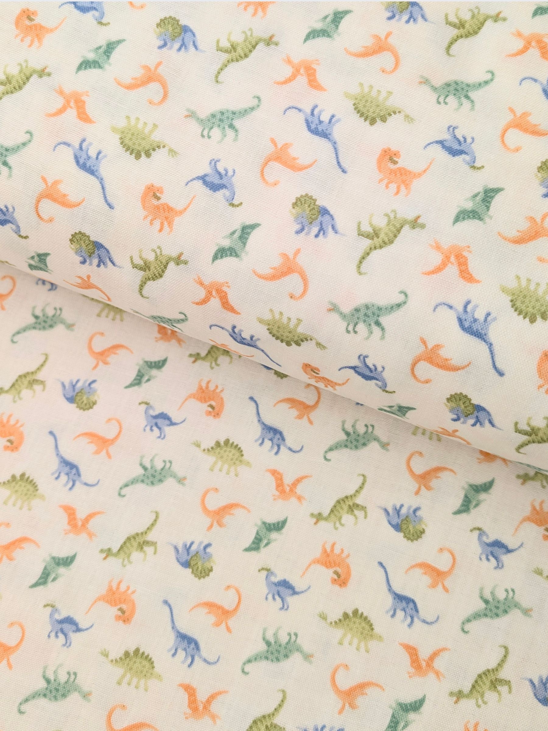 Sevenberry - Tiny Dinosaurs Cotton Double Gauze Fabric - White