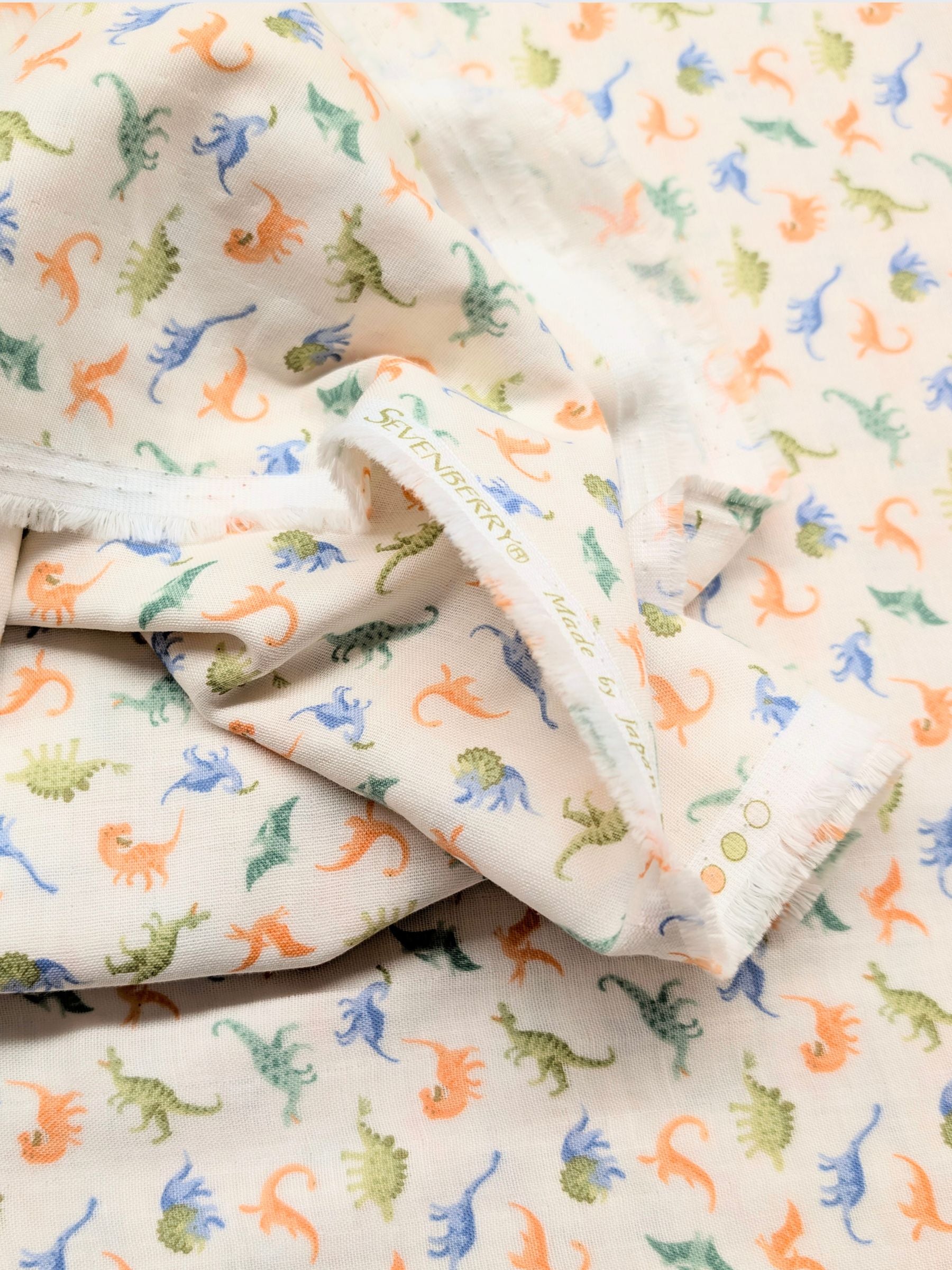 Sevenberry - Tiny Dinosaurs Cotton Double Gauze Fabric - White