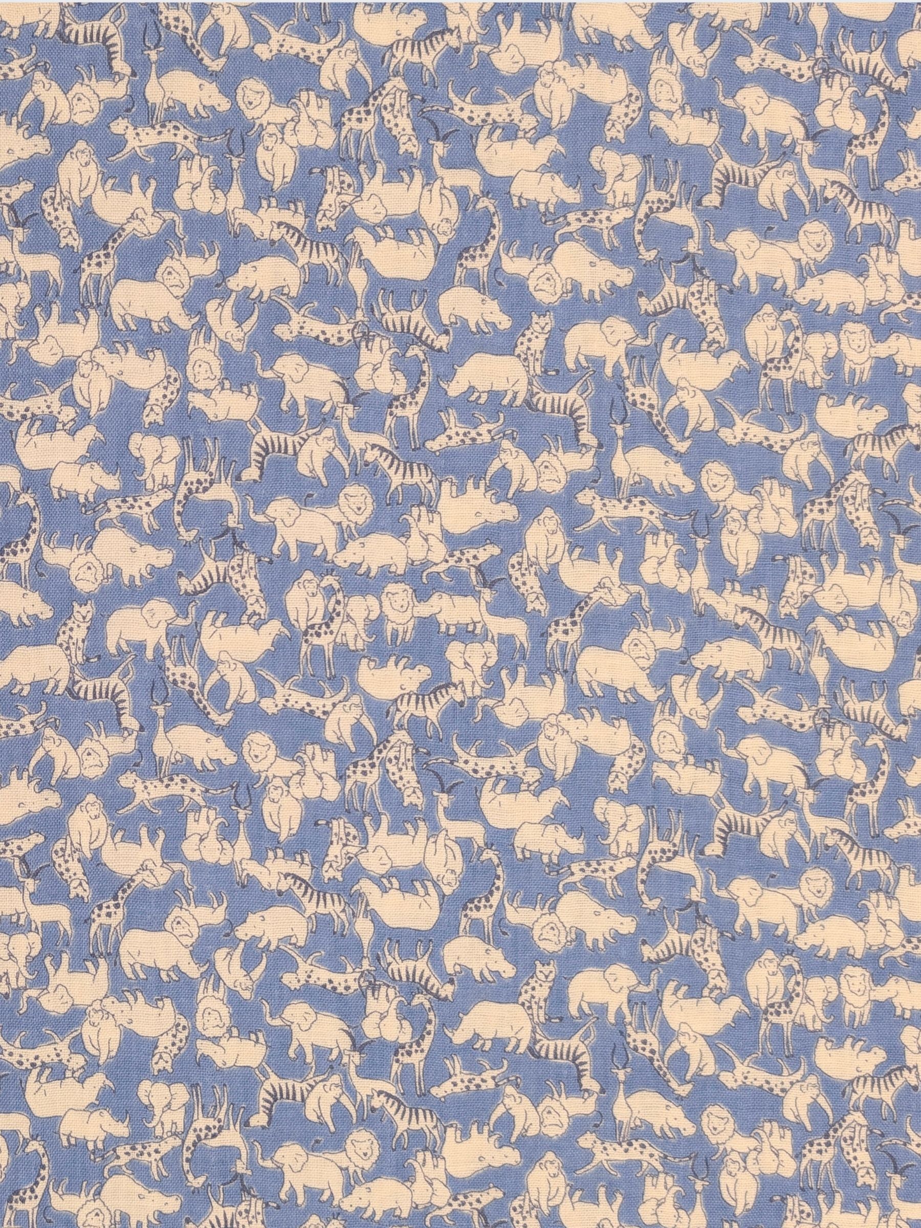 Sevenberry - Tiny African Animals Cotton Double Gauze Fabric - Blue
