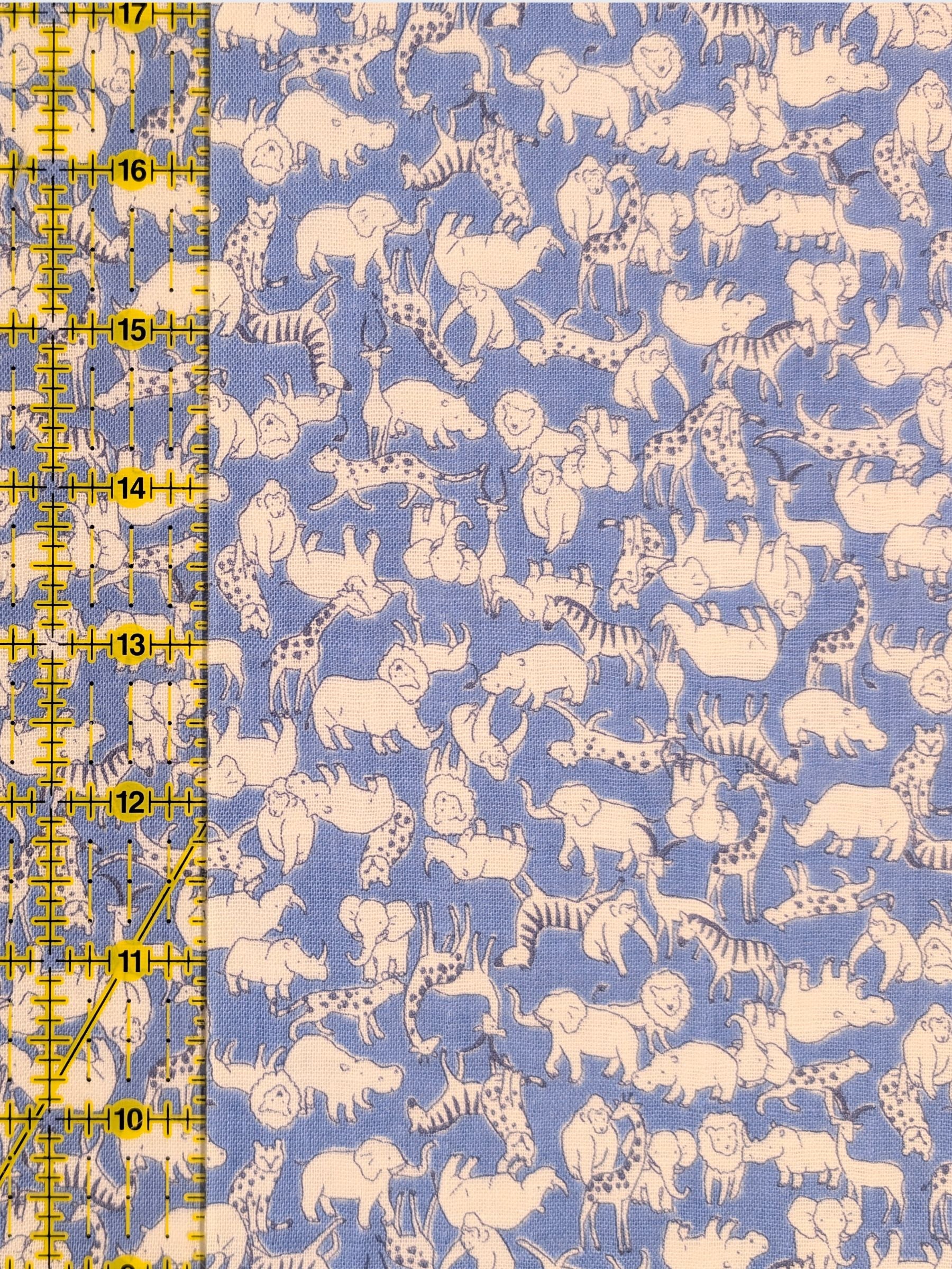 Sevenberry - Tiny African Animals Cotton Double Gauze Fabric - Blue