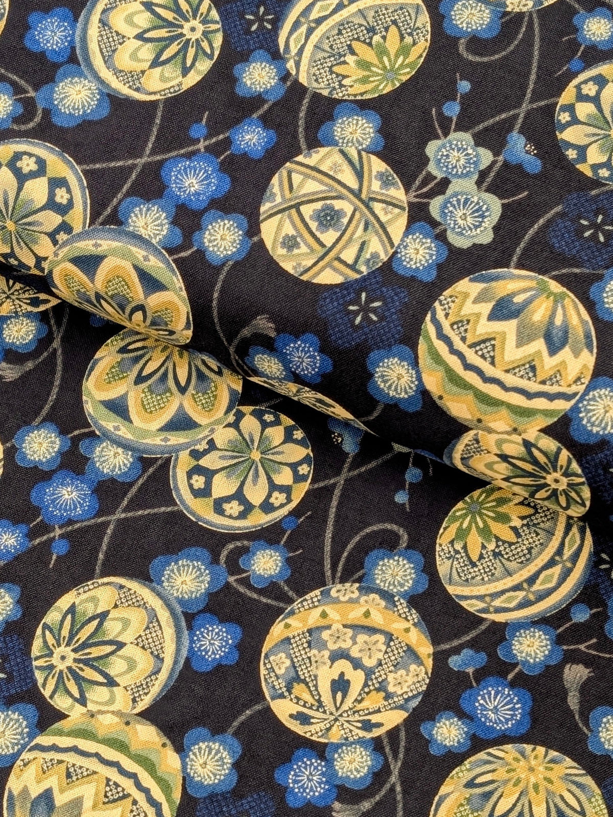 Sevenberry - Japanese Temari Balls Cotton Shirting Fabric - Dark Blue