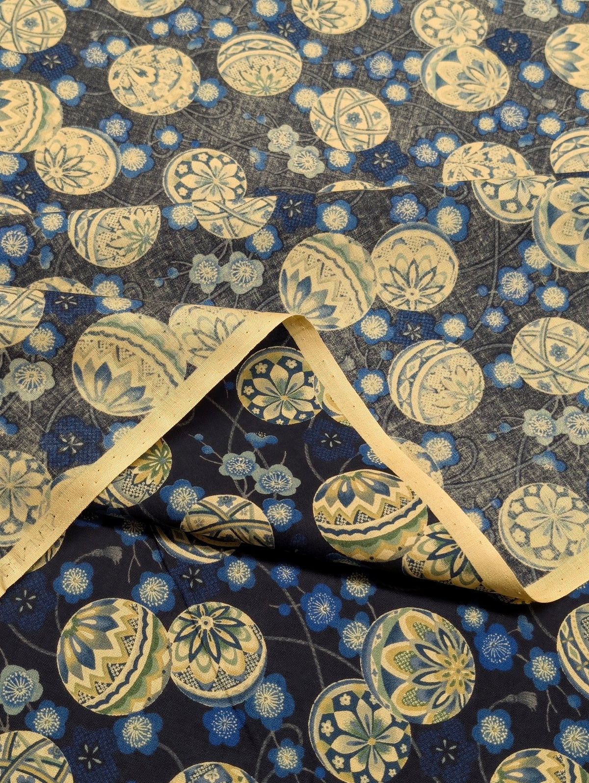 Sevenberry - Japanese Temari Balls Cotton Shirting Fabric - Dark Blue