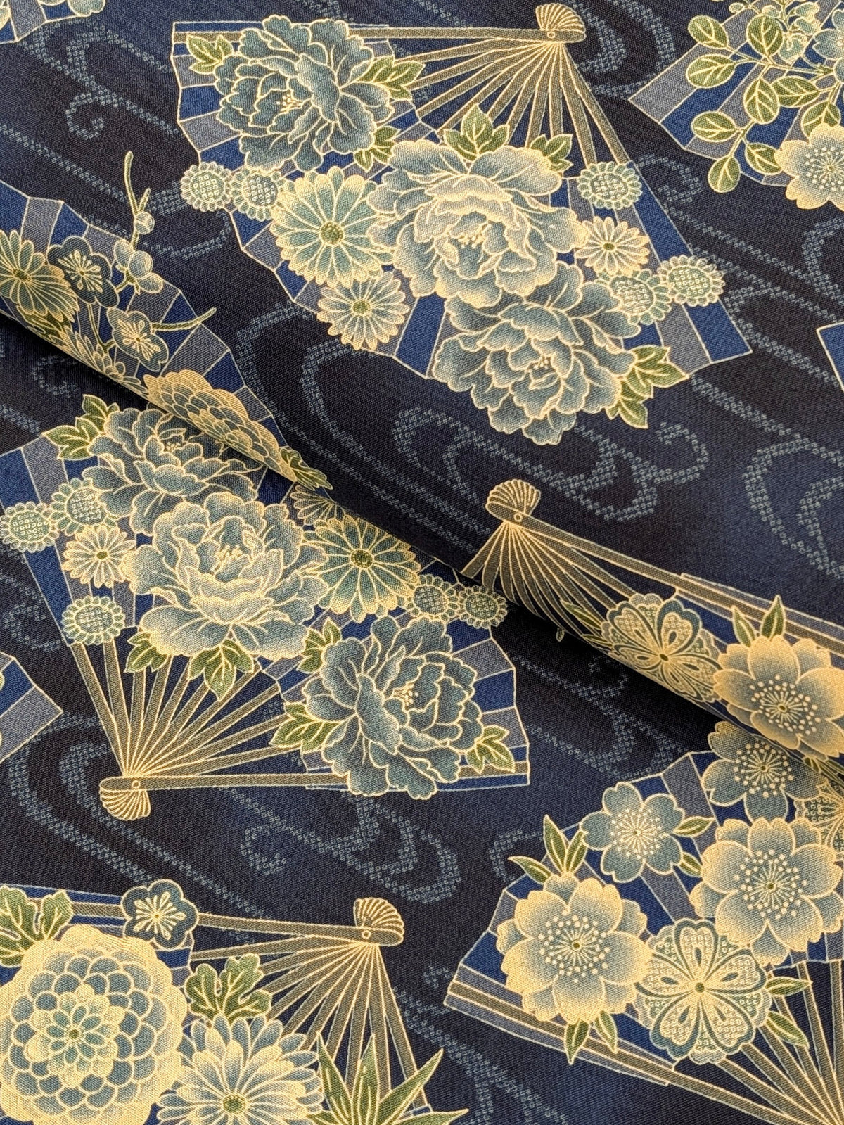 Sevenberry - Japanese Fans & Kasumi Cotton Shirting Fabric - Dark Blue