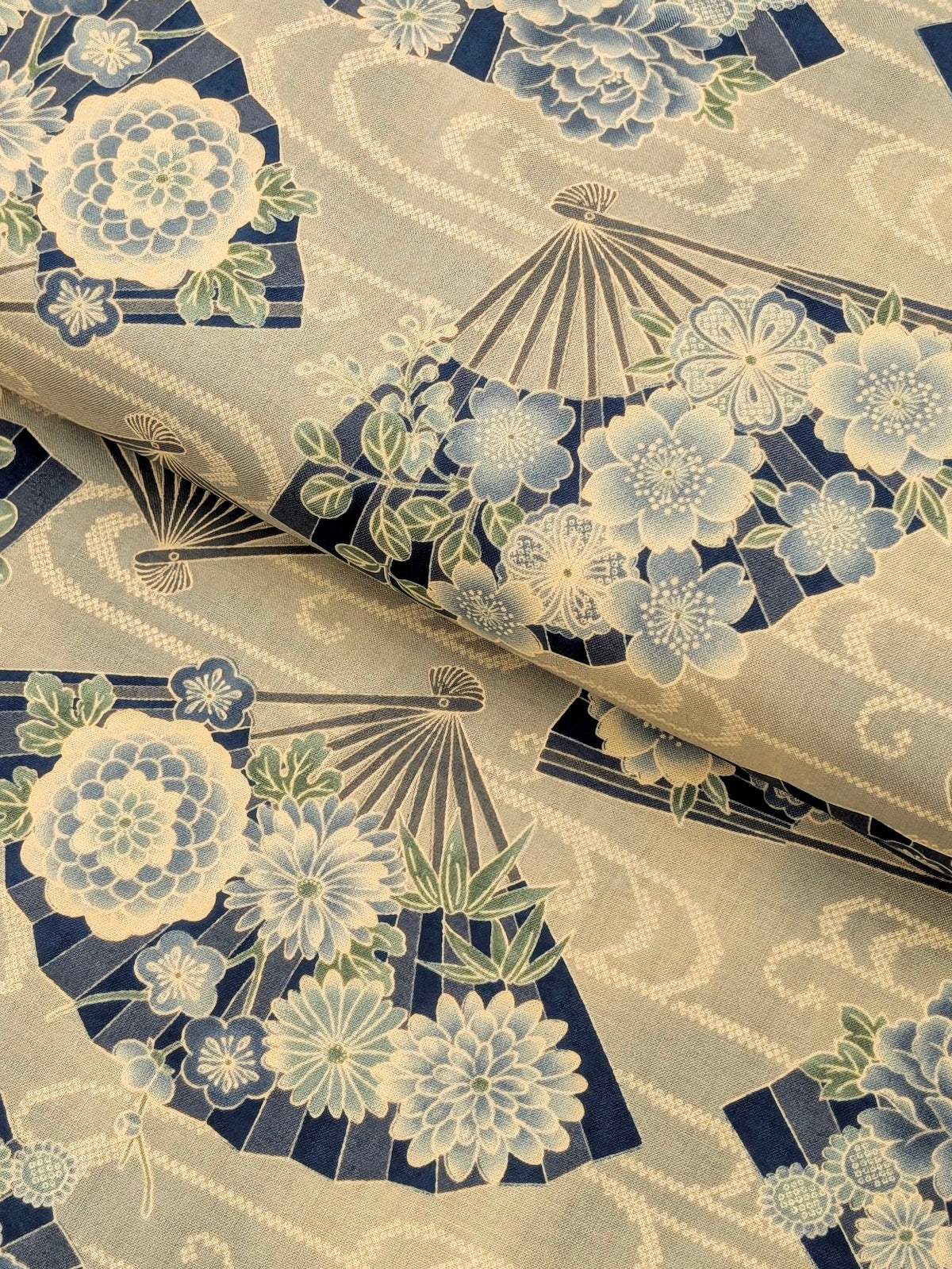 Sevenberry - Japanese Fans & Kasumi Cotton Shirting Fabric - Light Blue