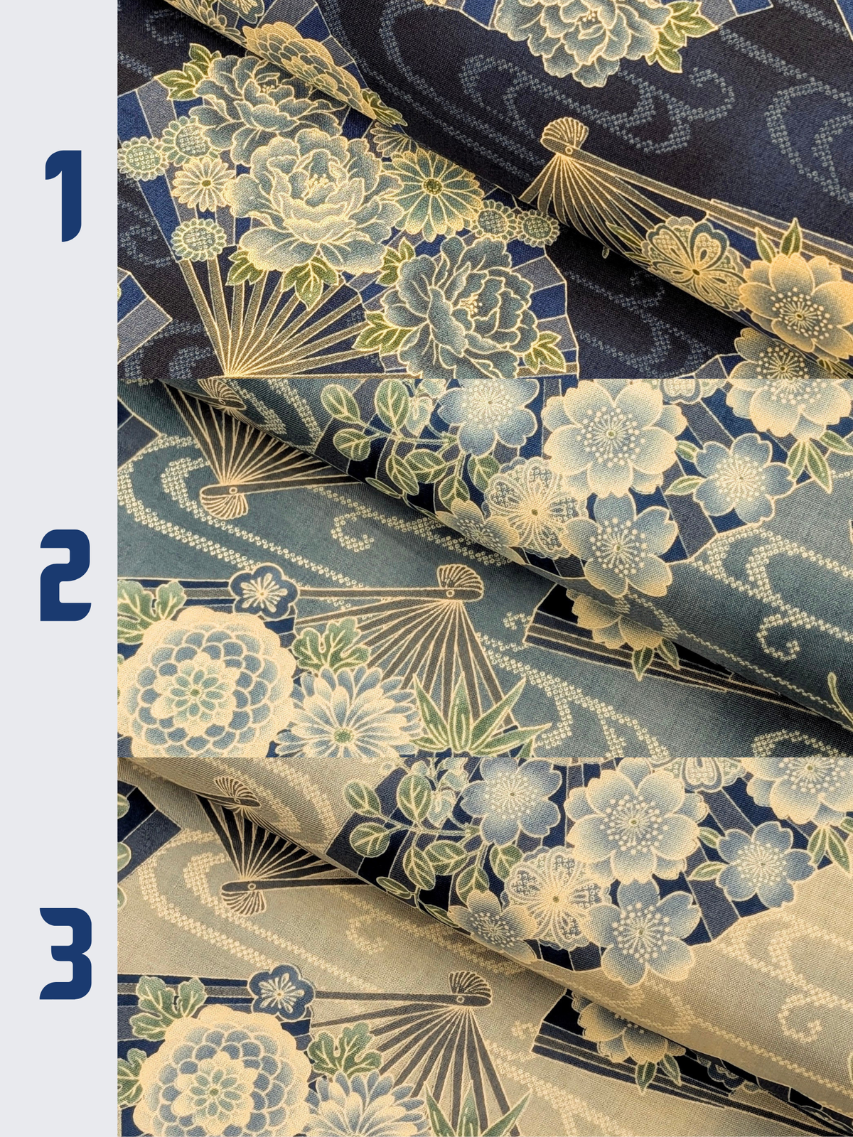 Sevenberry - Japanese Fans & Kasumi Cotton Shirting Fabric - Medium Blue