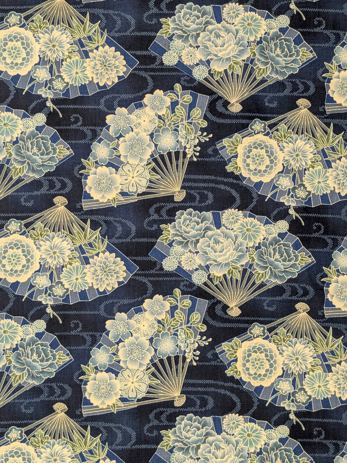 Sevenberry - Japanese Fans & Kasumi Cotton Shirting Fabric - Dark Blue