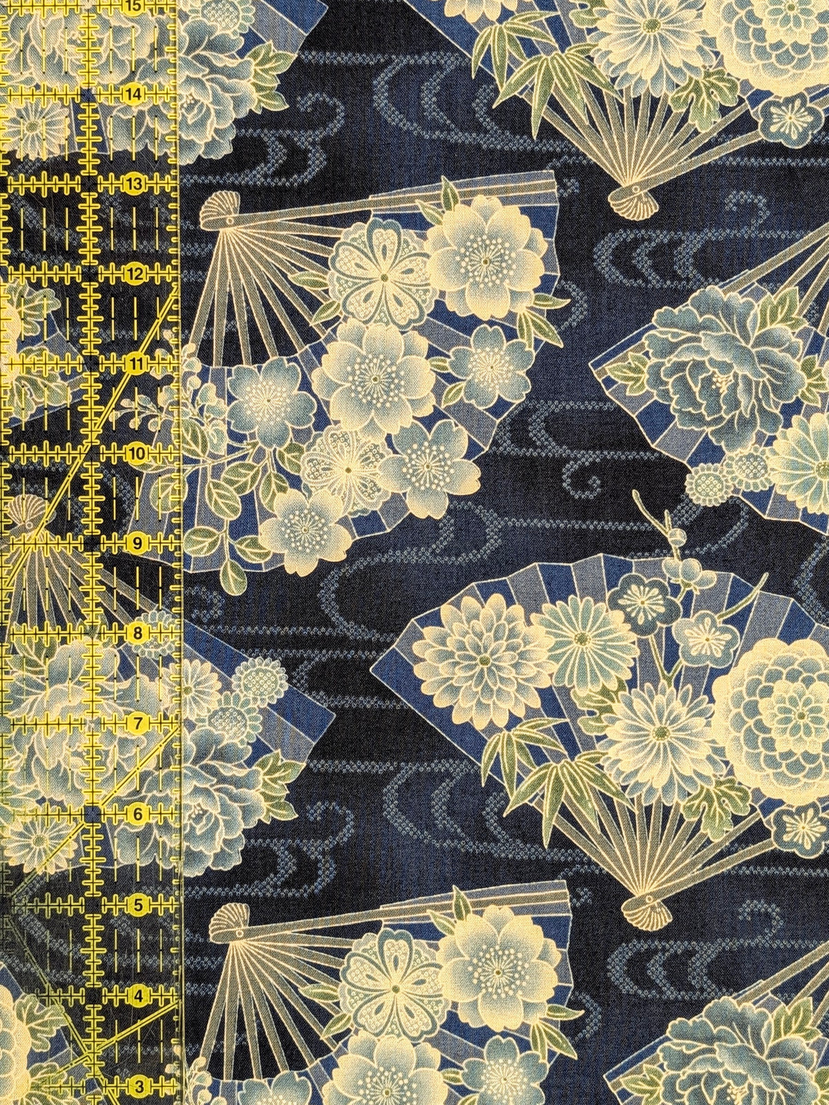 Sevenberry - Japanese Fans & Kasumi Cotton Shirting Fabric - Dark Blue