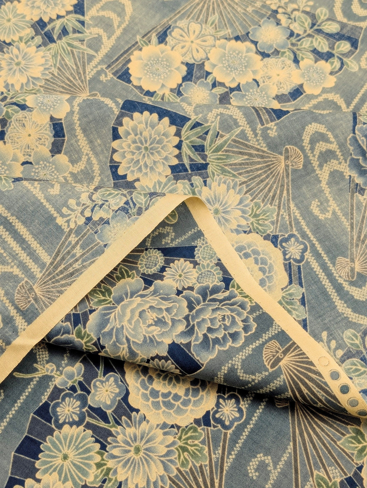 Sevenberry - Japanese Fans & Kasumi Cotton Shirting Fabric - Medium Blue