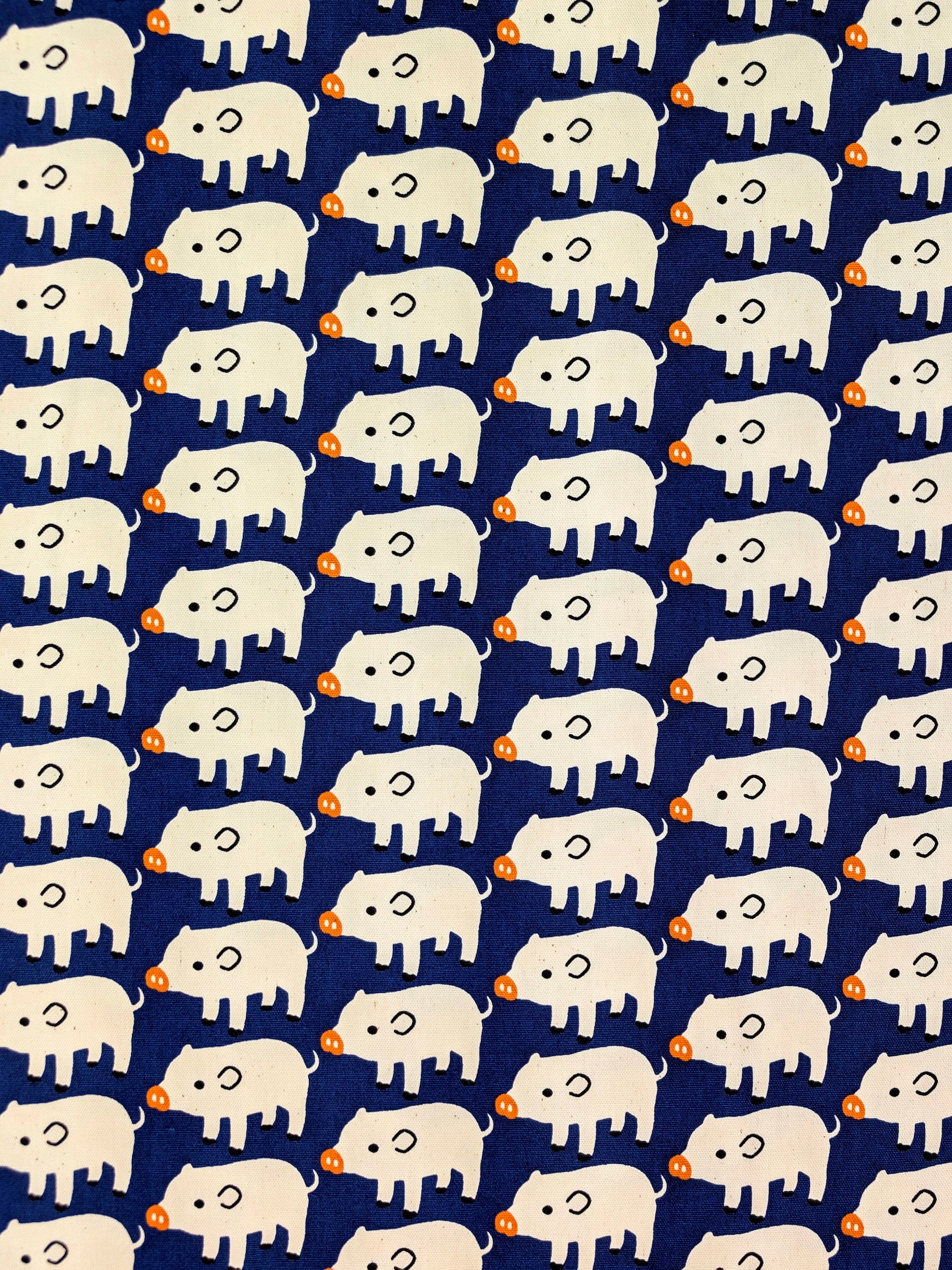 Sevenberry - Wee Piggies Oxford Canvas Cotton Fabric - Navy Blue