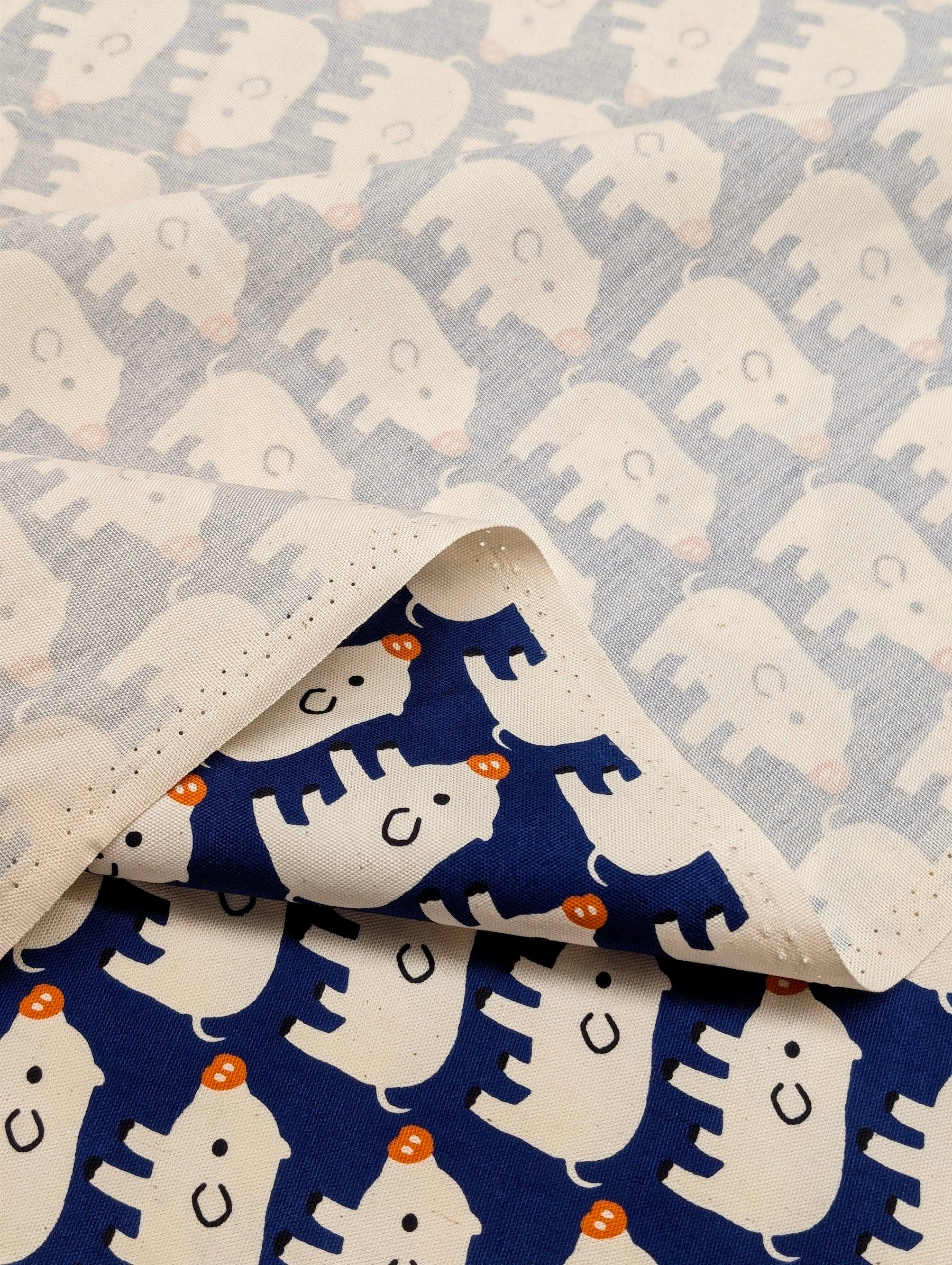 Sevenberry - Wee Piggies Oxford Canvas Cotton Fabric - Navy Blue