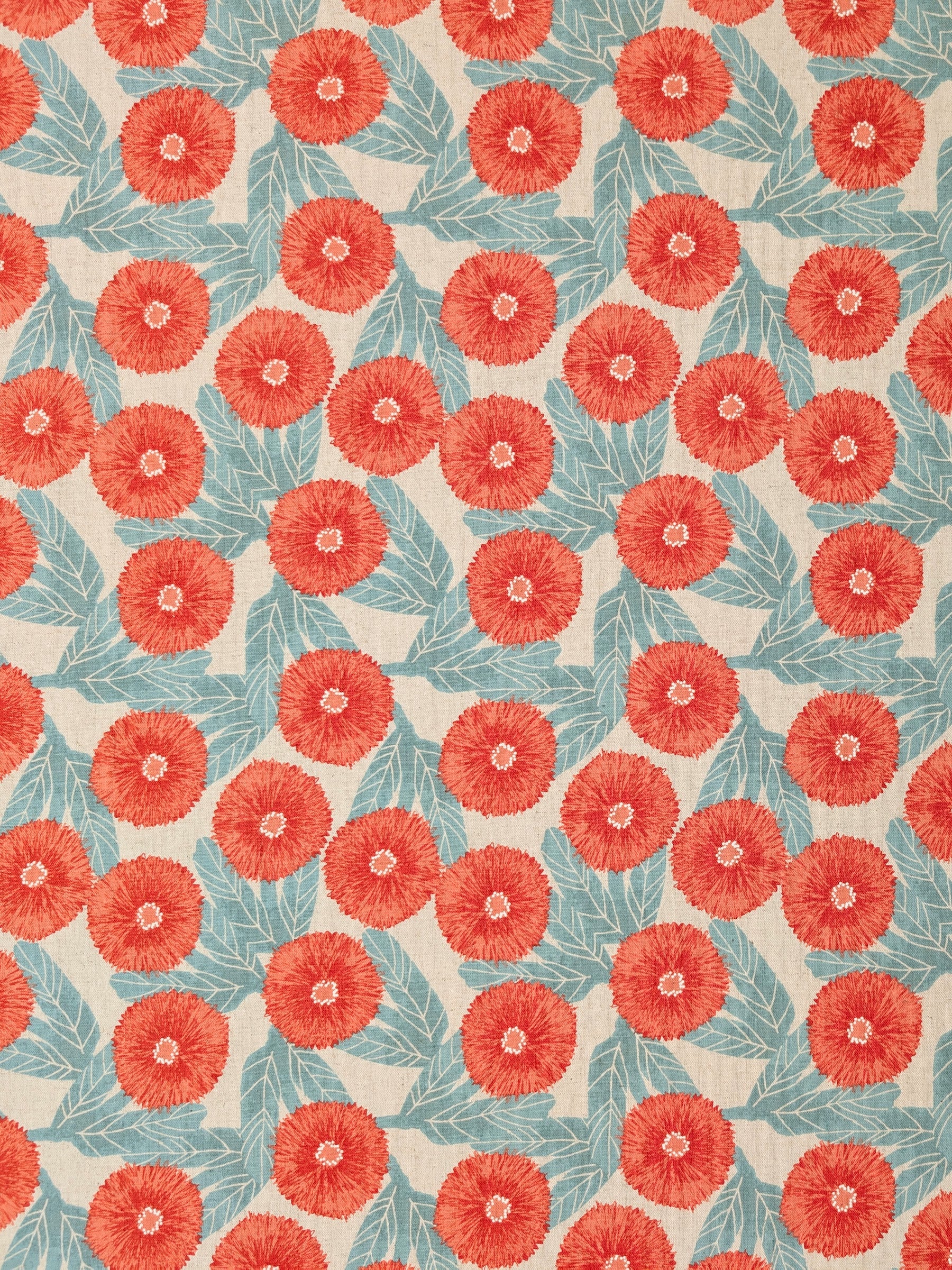 Sevenberry - Tyrolean Daisies Light Cotton Linen Canvas Fabric - Red & Natural