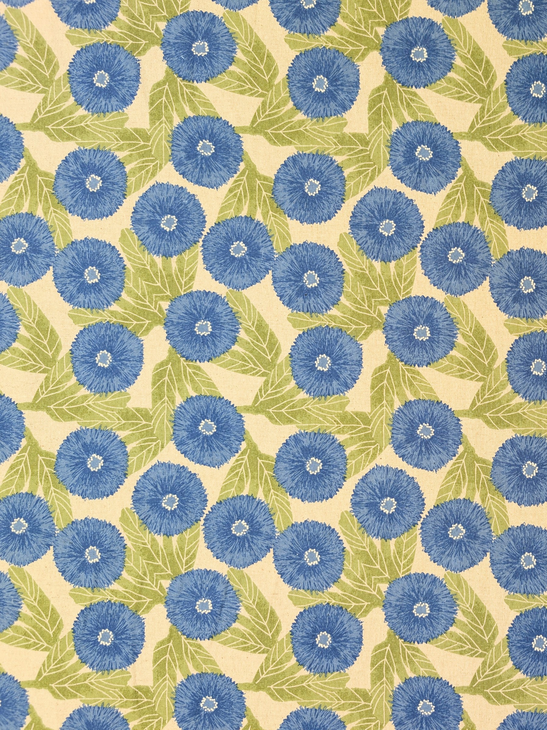 Sevenberry - Tyrolean Daisies Light Cotton Linen Canvas Fabric - Blue & Natural