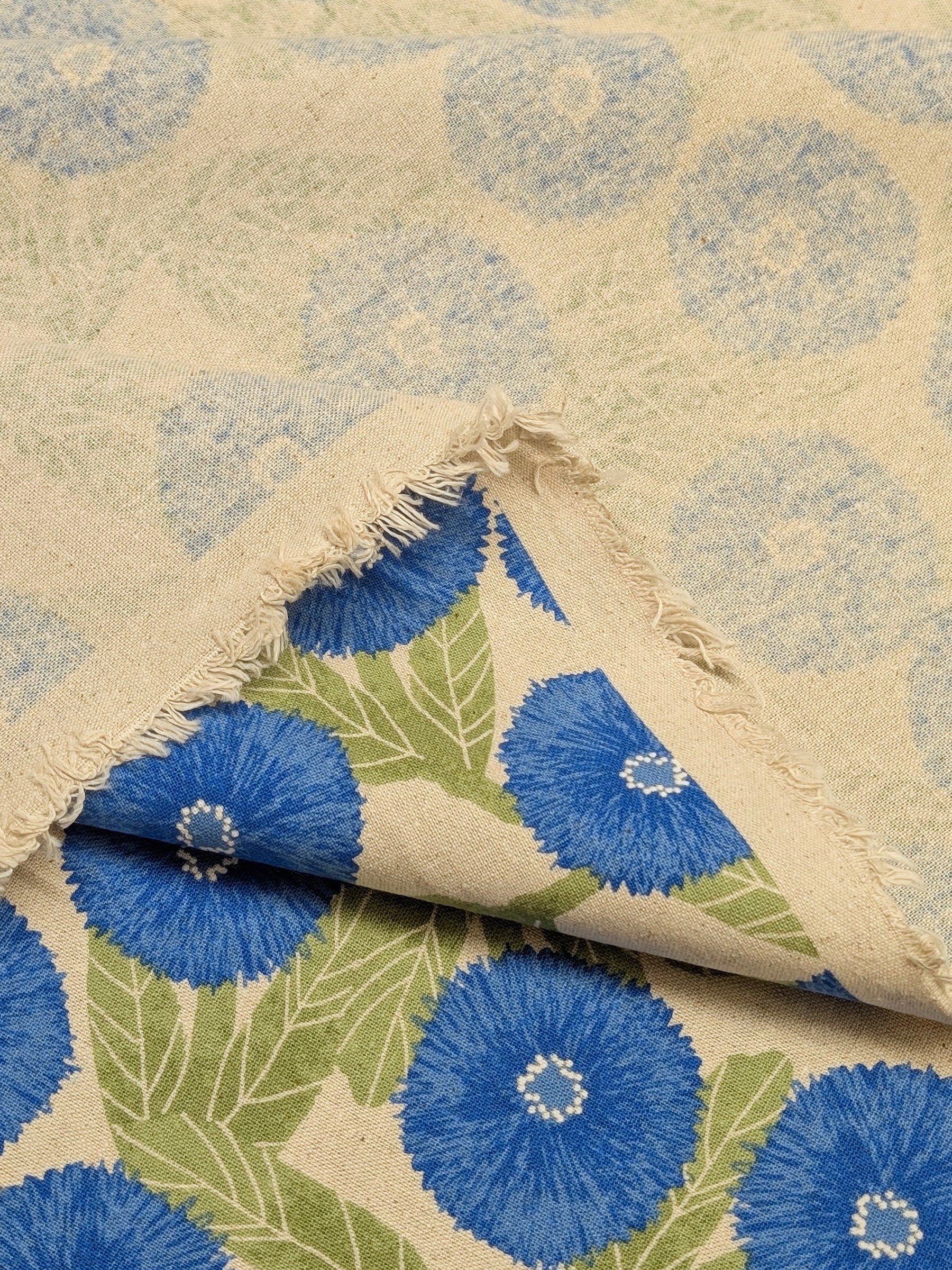 Sevenberry - Tyrolean Daisies Light Cotton Linen Canvas Fabric - Blue & Natural
