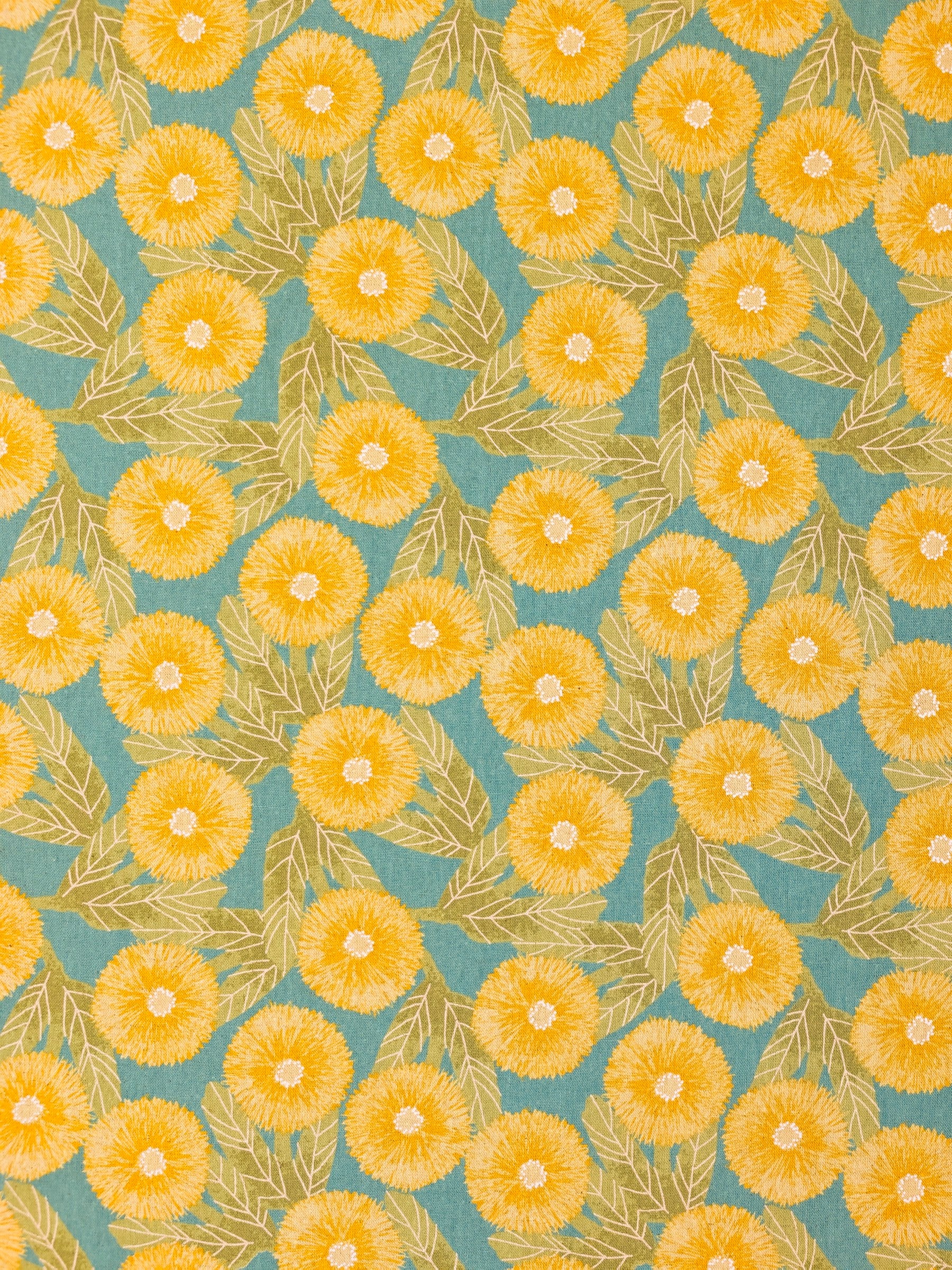 Sevenberry - Tyrolean Daisies Light Cotton Linen Canvas Fabric - Yellow & Teal