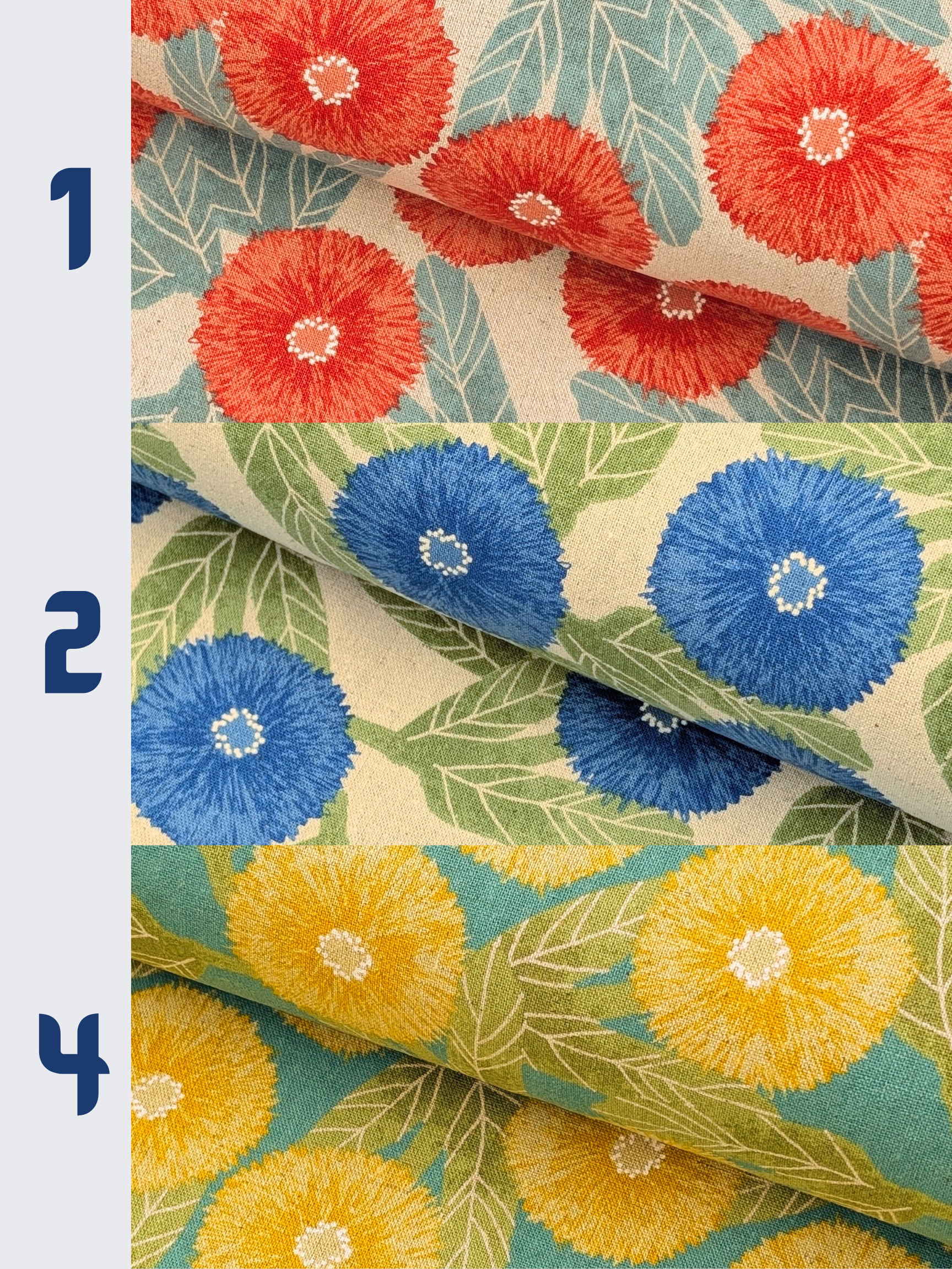 Sevenberry - Tyrolean Daisies Light Cotton Linen Canvas Fabric - Blue & Natural