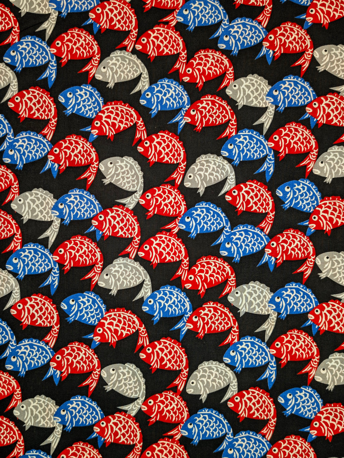 Sevenberry - Fish Block Print Cotton Shirting Fabric - Black