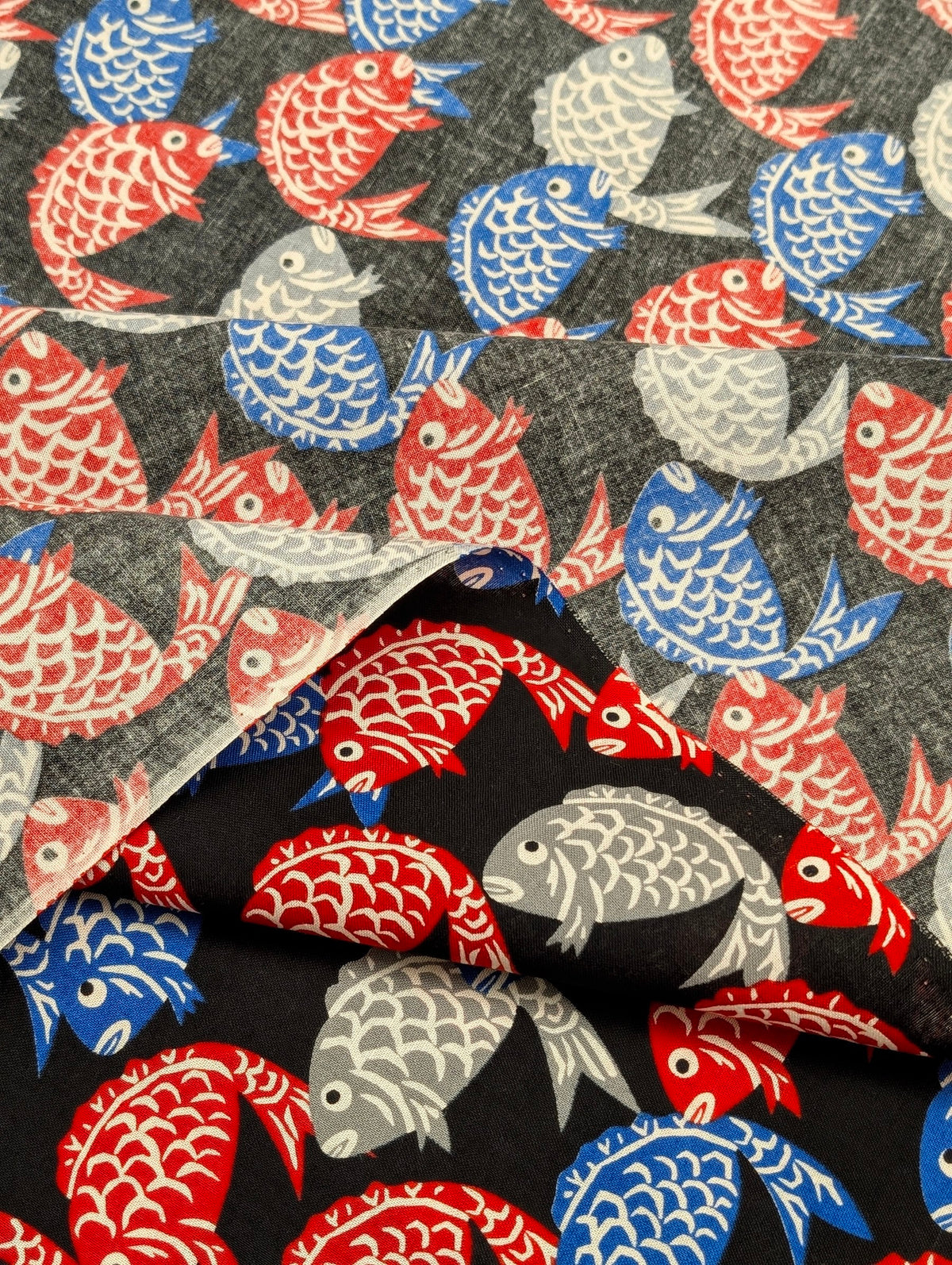 Sevenberry - Fish Block Print Cotton Shirting Fabric - Black
