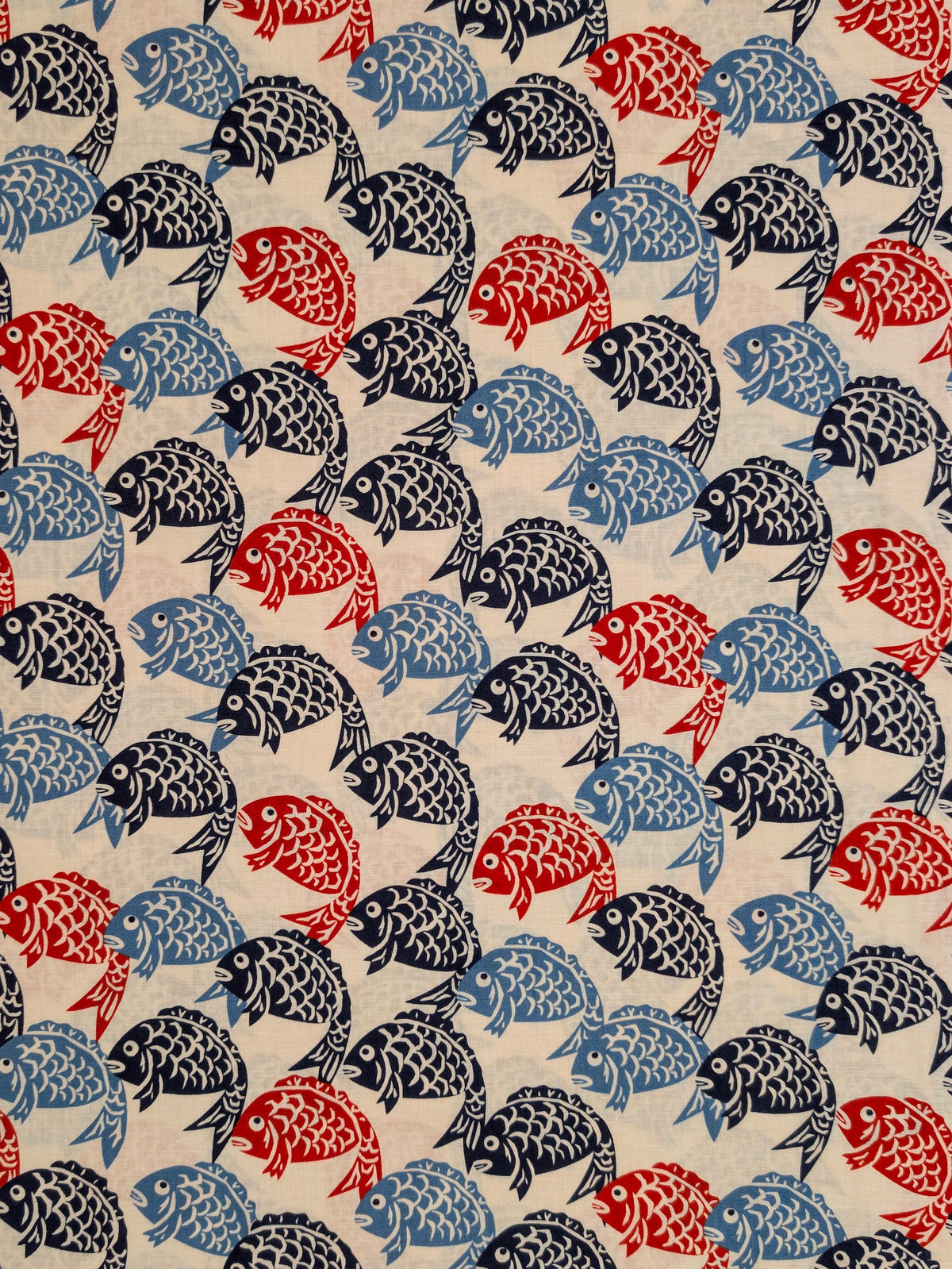 Sevenberry - Fish Block Print Cotton Shirting Fabric - Off-White