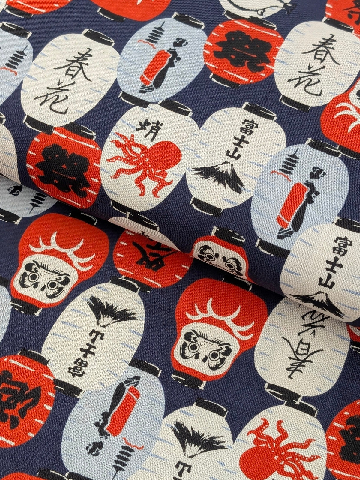 Sevenberry - Daruma Lantern Block Print Cotton Shirting Fabric - Navy