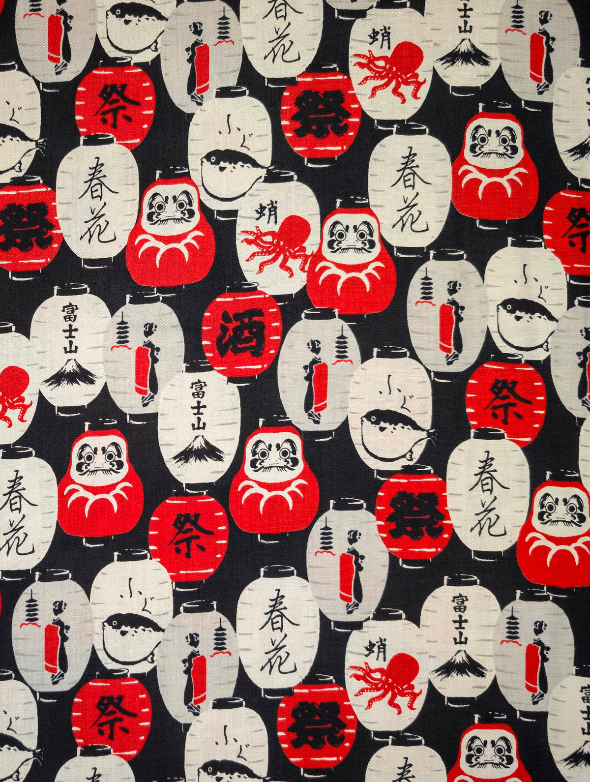 Sevenberry - Daruma Lantern Block Print Cotton Shirting Fabric - Black