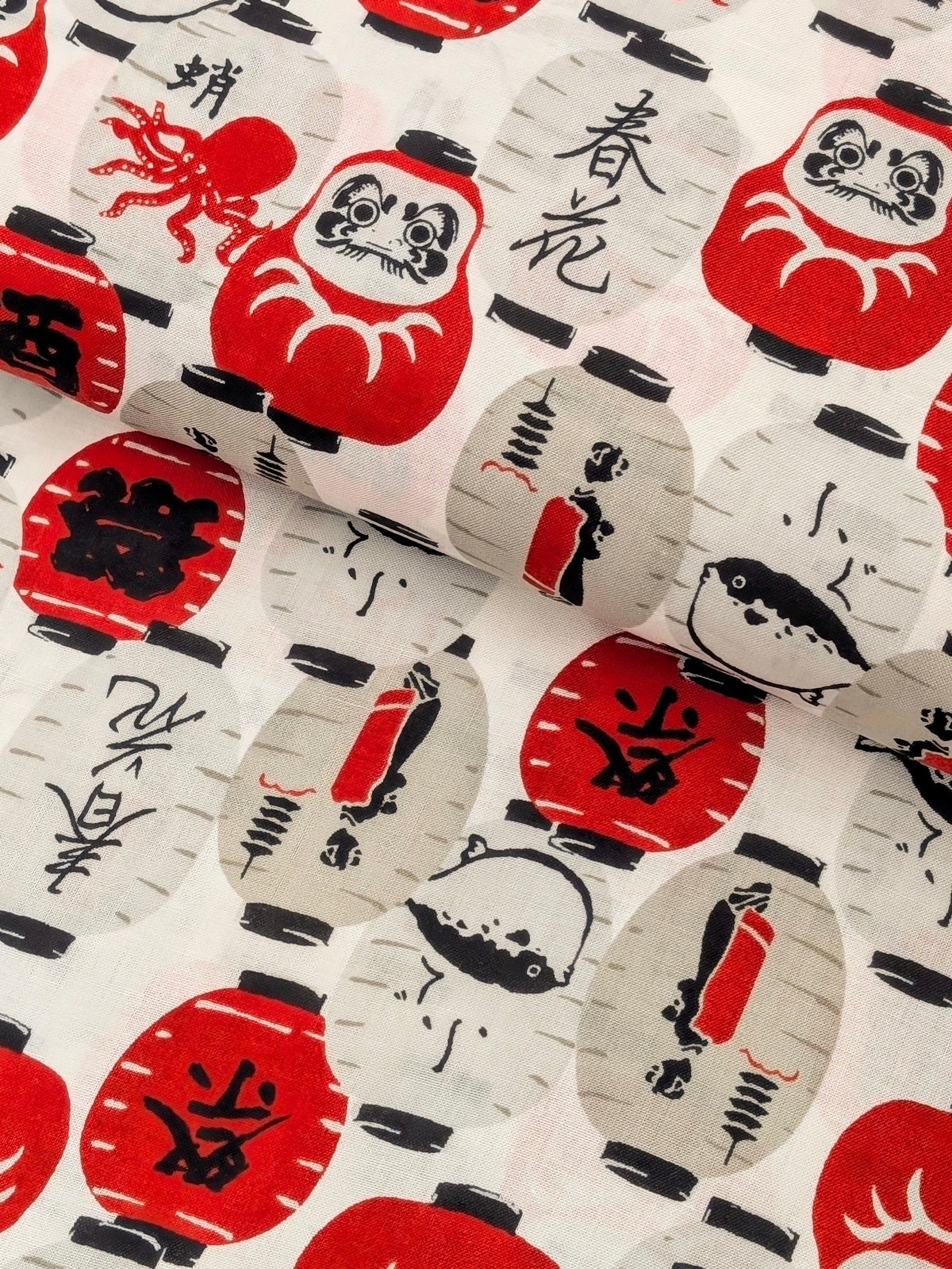 Sevenberry - Daruma Lantern Block Print Cotton Shirting Fabric - White