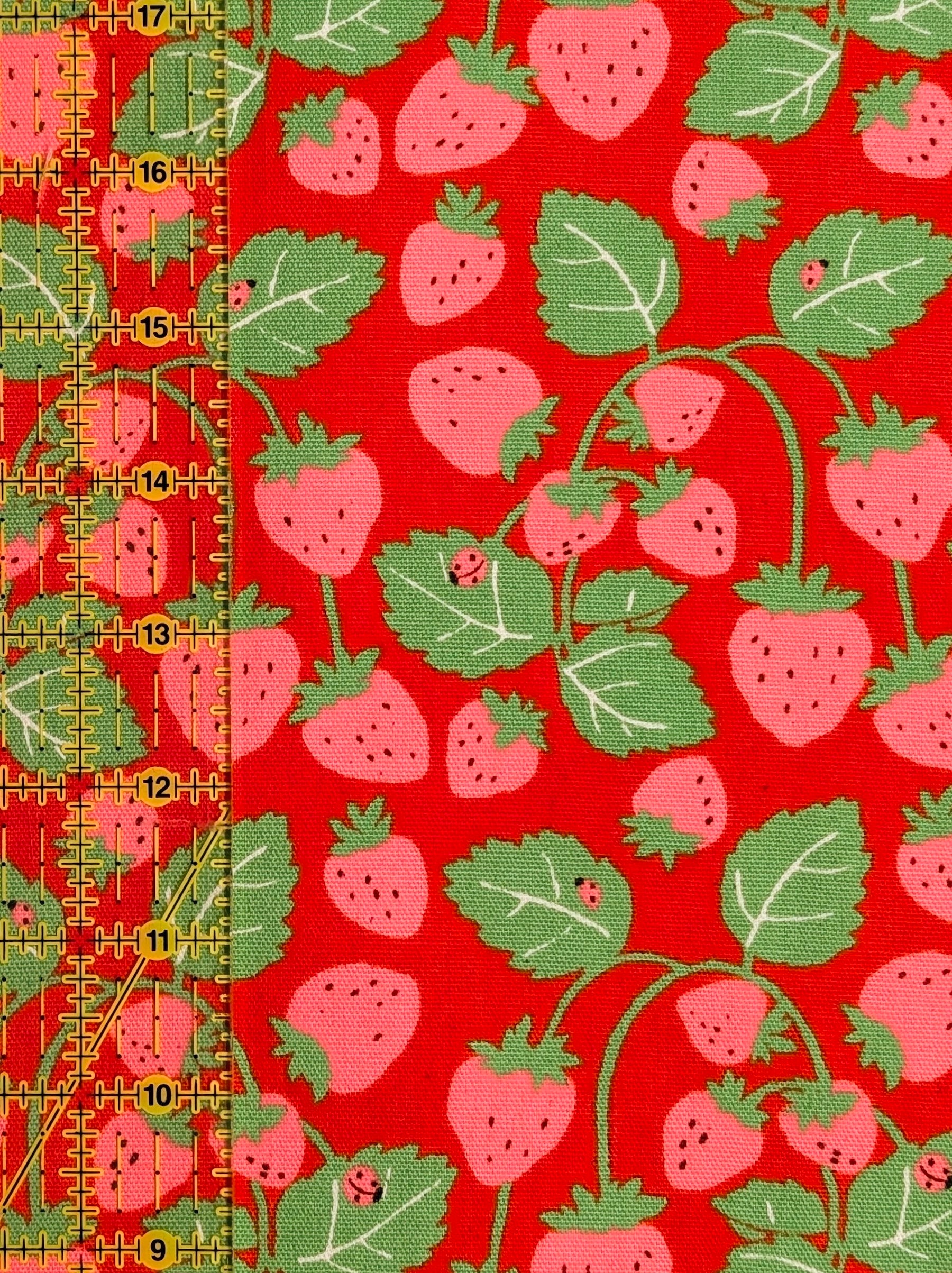 Sevenberry - Vining Strawberries Oxford Canvas Cotton Fabric - Pink & Red