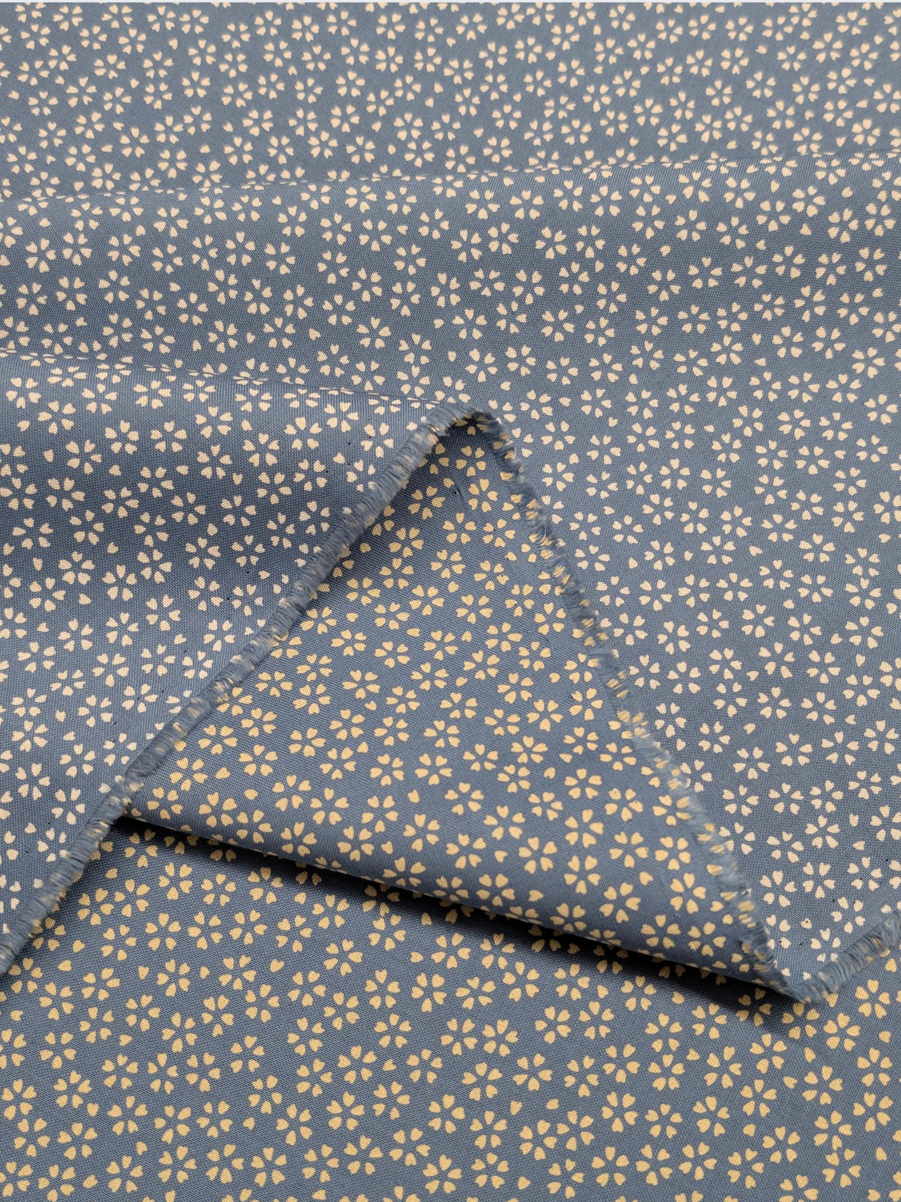 Sevenberry - Sakura Cherry Blossom Cotton Sheeting Fabric - Light Blue & Beige