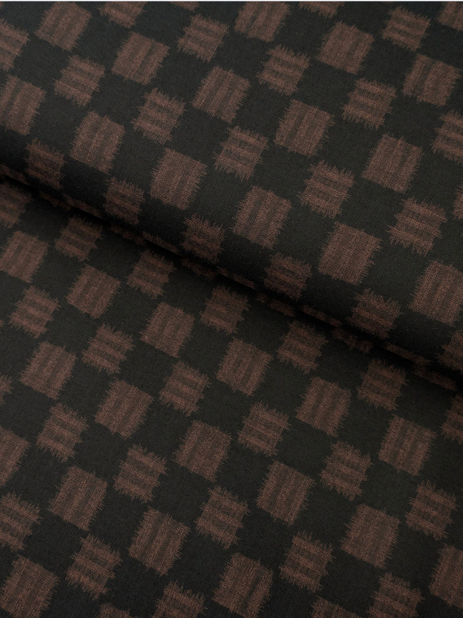 Sevenberry - Printed Ikat Squares Cotton Fabric - Black Brown