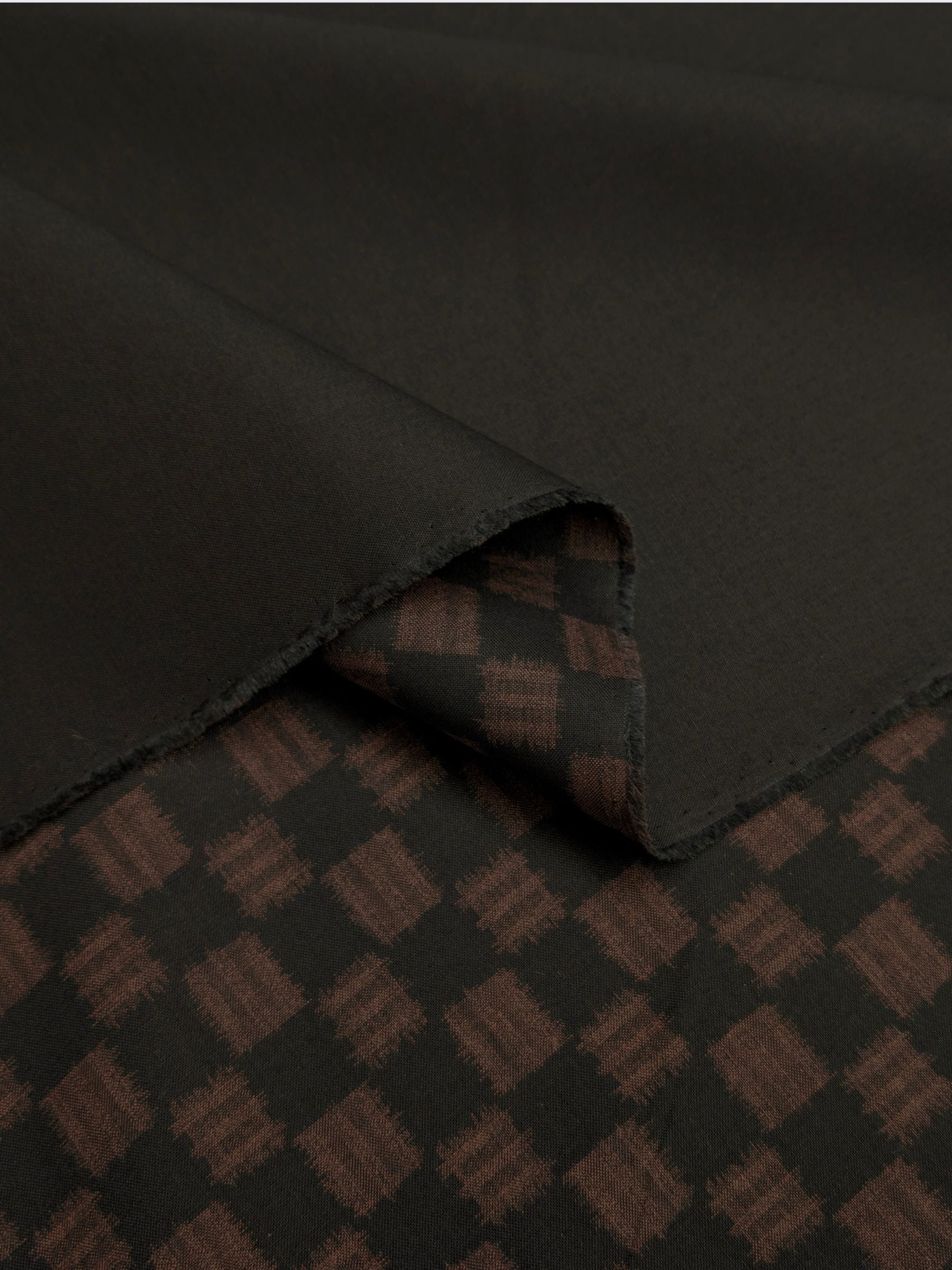 Sevenberry - Printed Ikat Squares Cotton Fabric - Black Brown