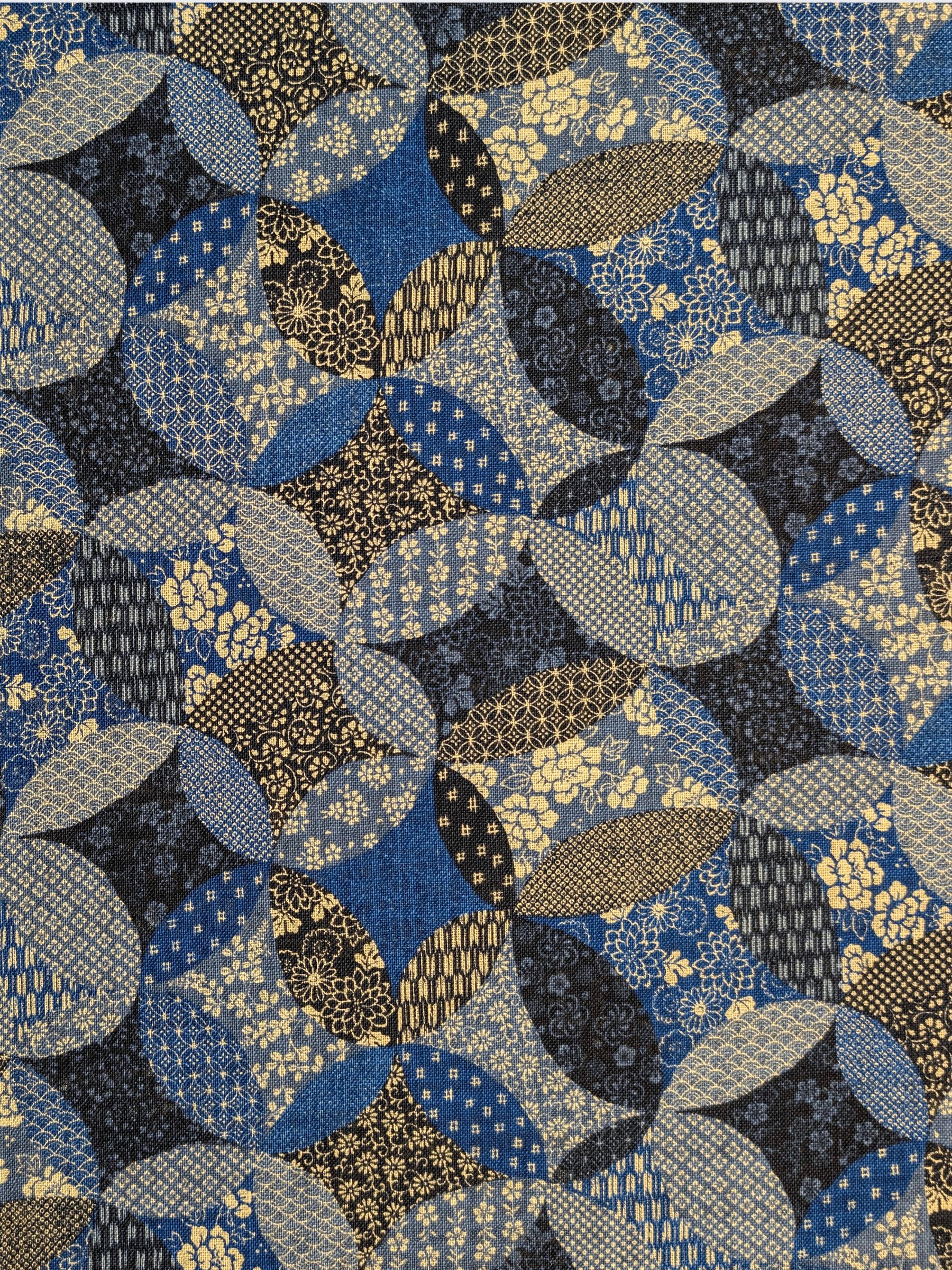Sevenberry - Patchwork Shippo Rustic Weave Cotton Fabric - Medium Blue