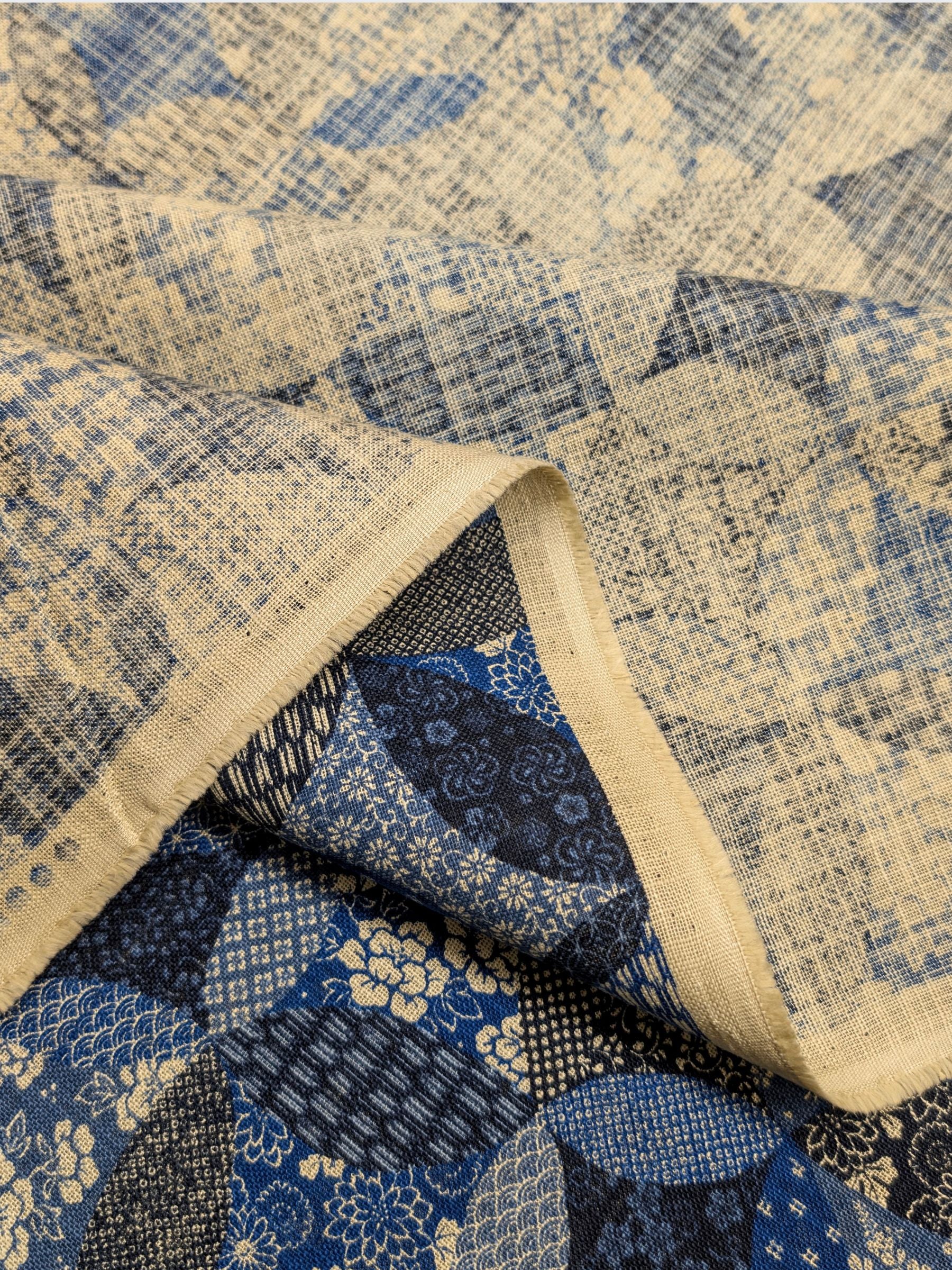 Sevenberry - Patchwork Shippo Rustic Weave Cotton Fabric - Medium Blue