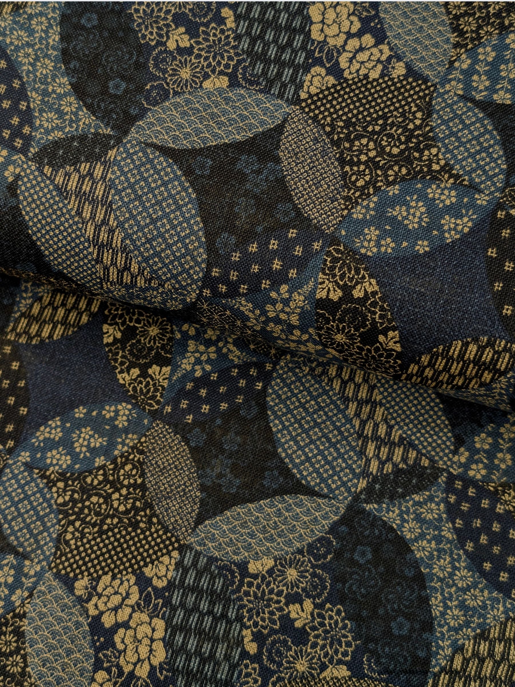 Sevenberry - Patchwork Shippo Rustic Weave Cotton Fabric - Dark Blue REMNANT