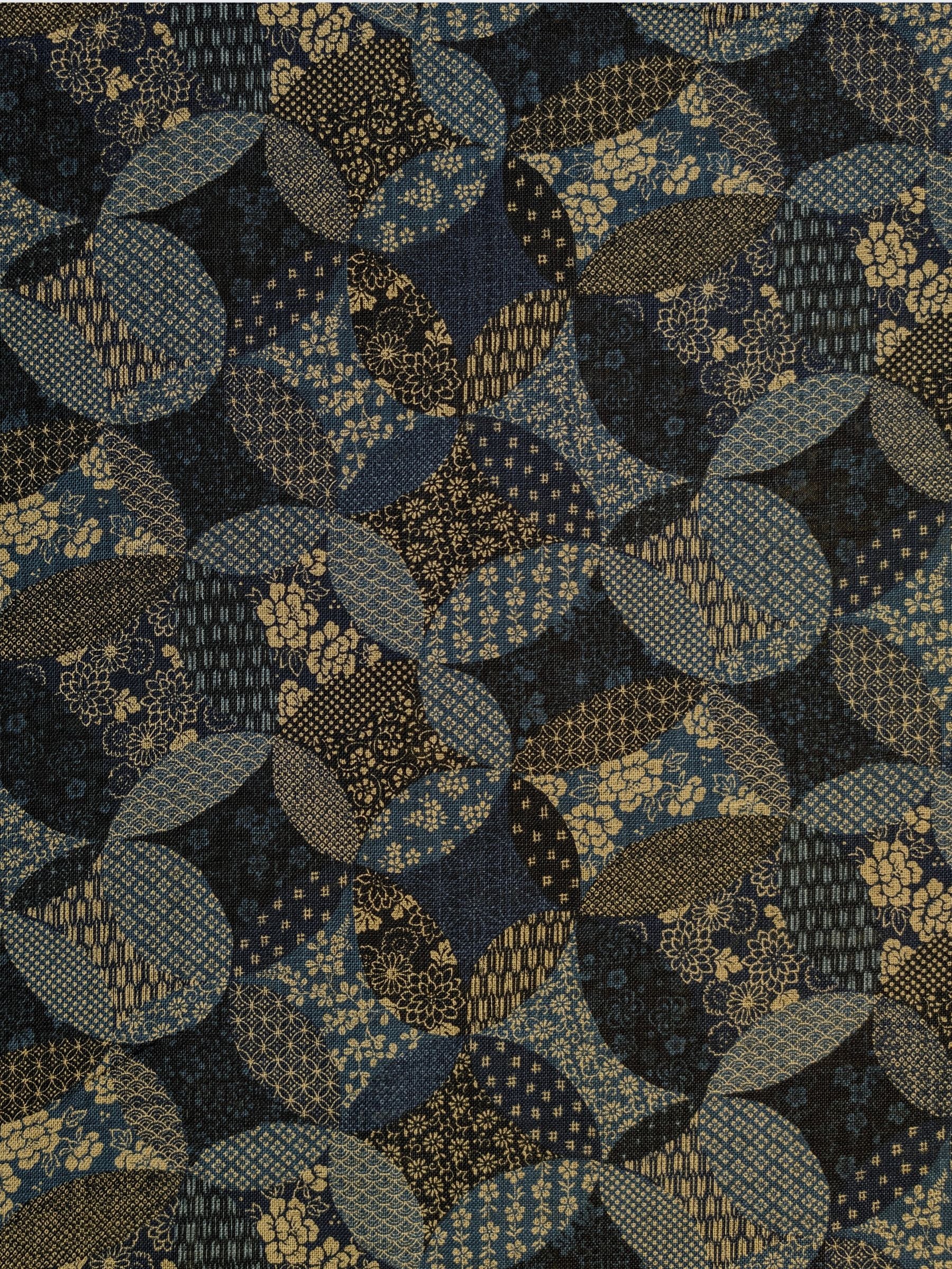 Sevenberry - Patchwork Shippo Rustic Weave Cotton Fabric - Dark Blue REMNANT