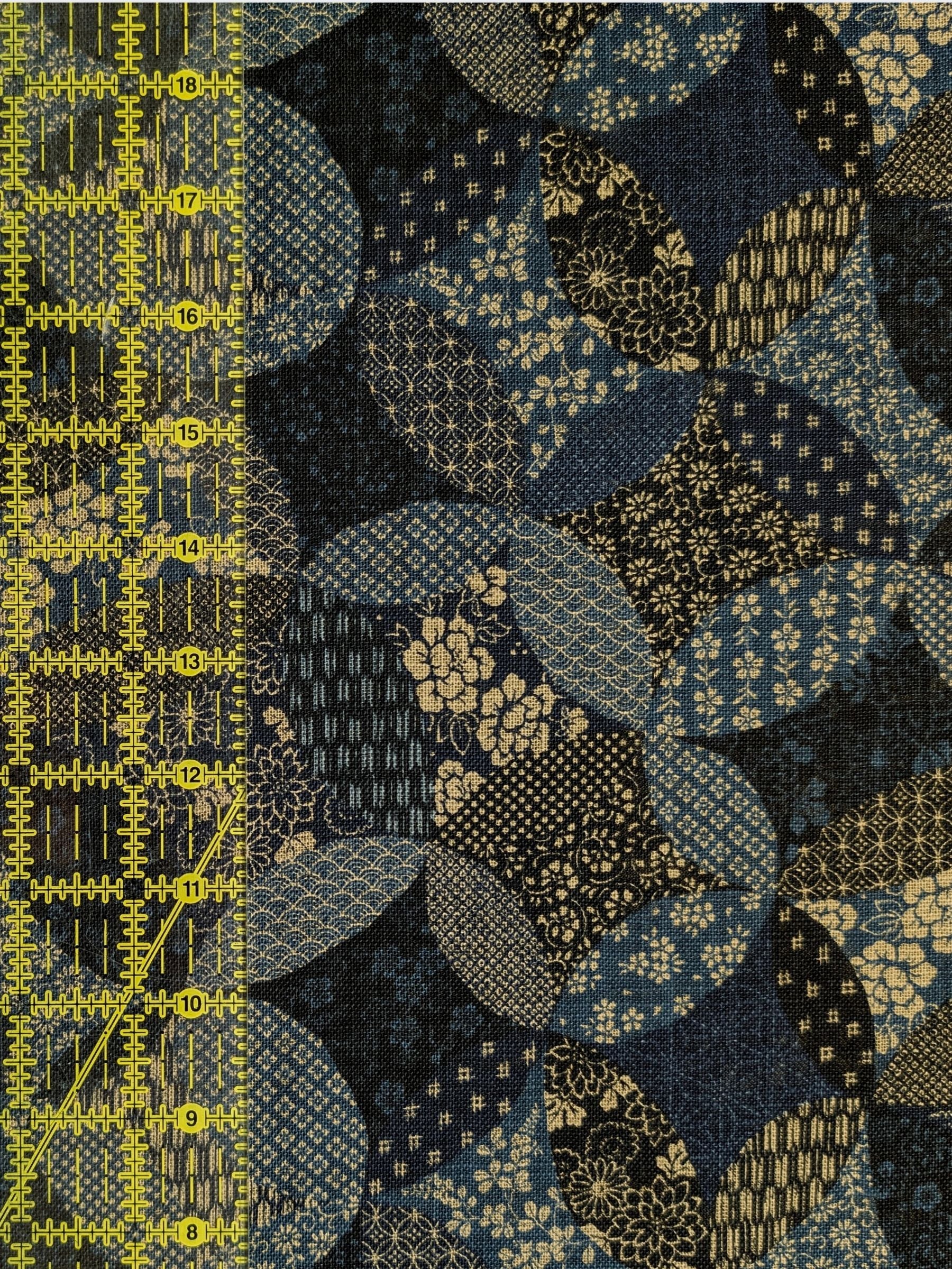 Sevenberry - Patchwork Shippo Rustic Weave Cotton Fabric - Dark Blue REMNANT