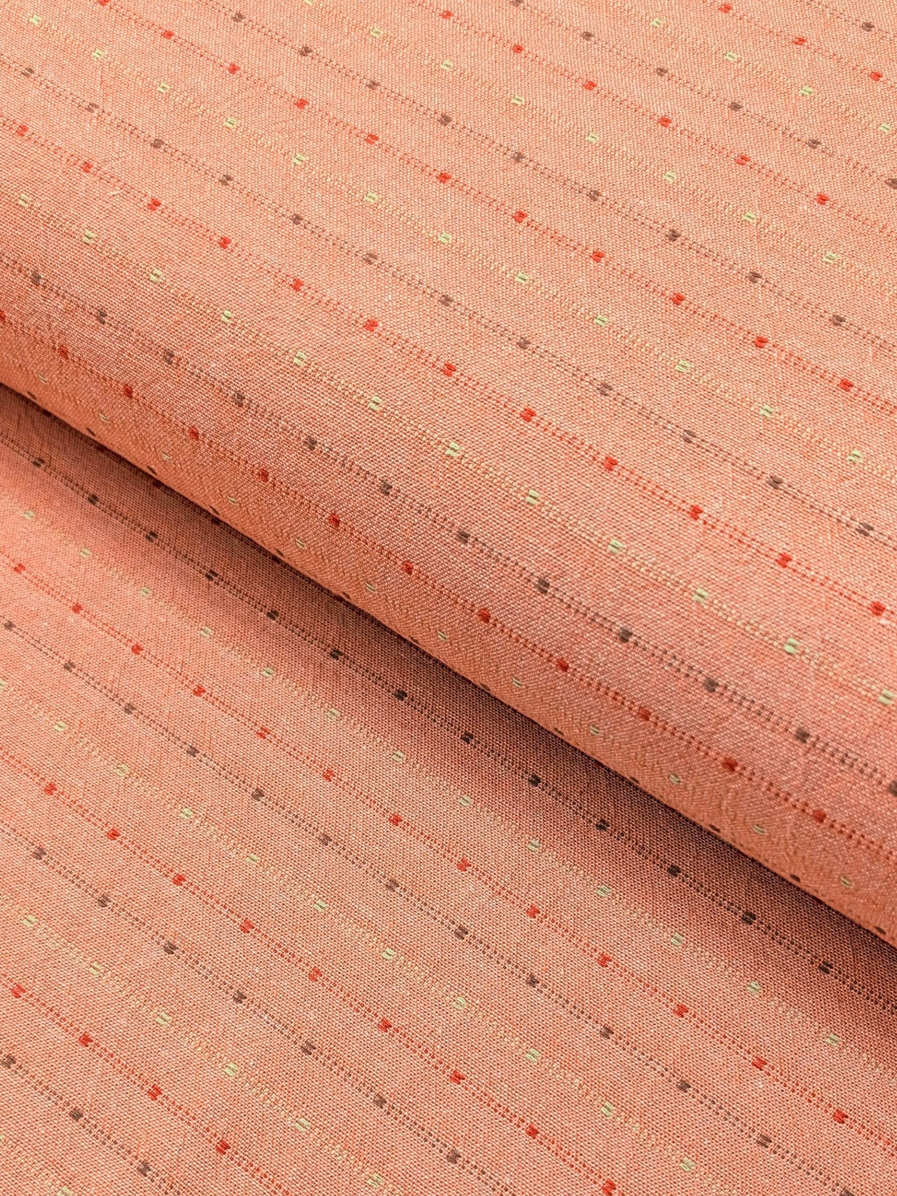 Textile Pantry - Lined Yarn Dyed Cotton Taupe Fabric - Pink