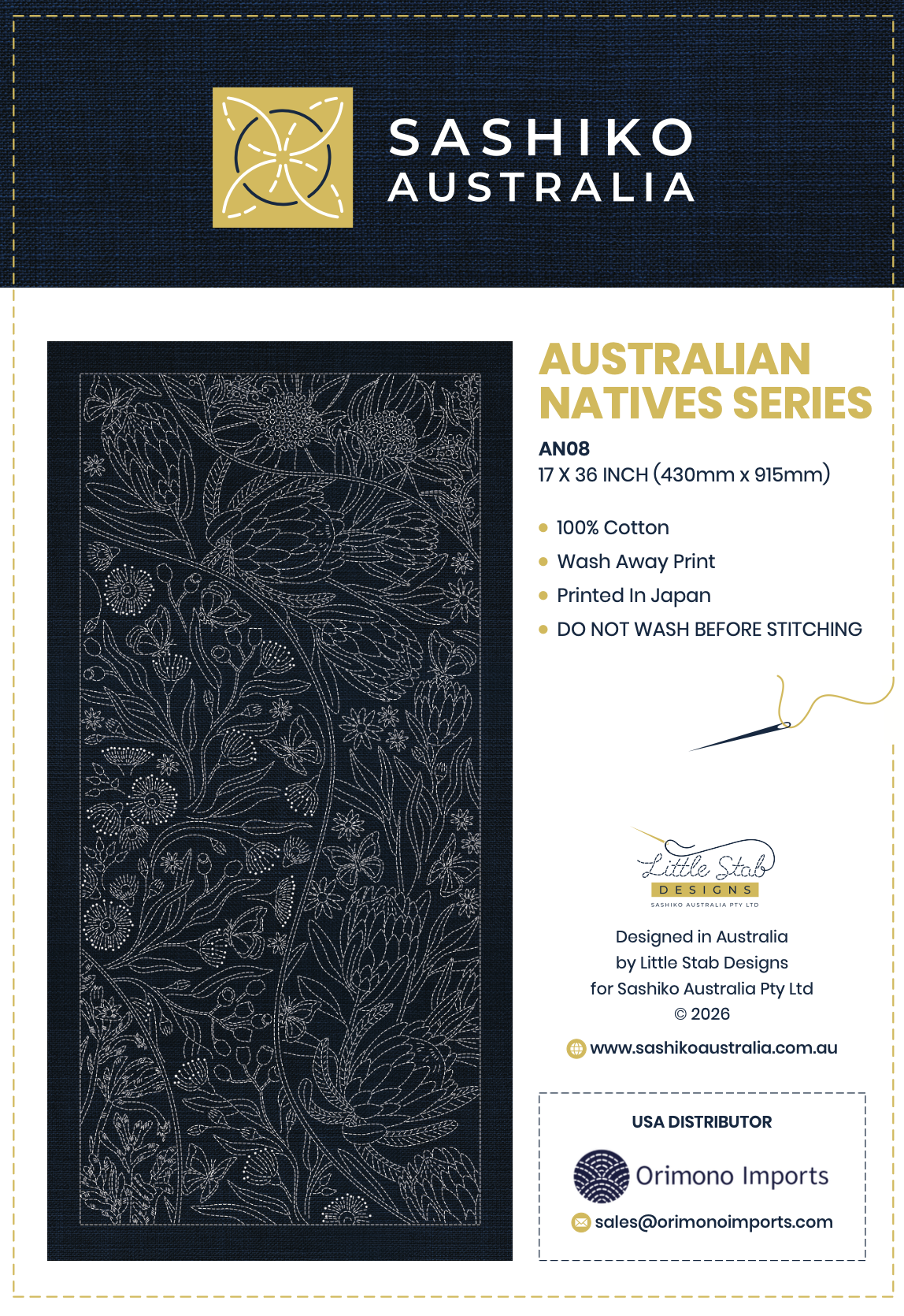 Sashiko Australia - Australian Native Flowers - Navy