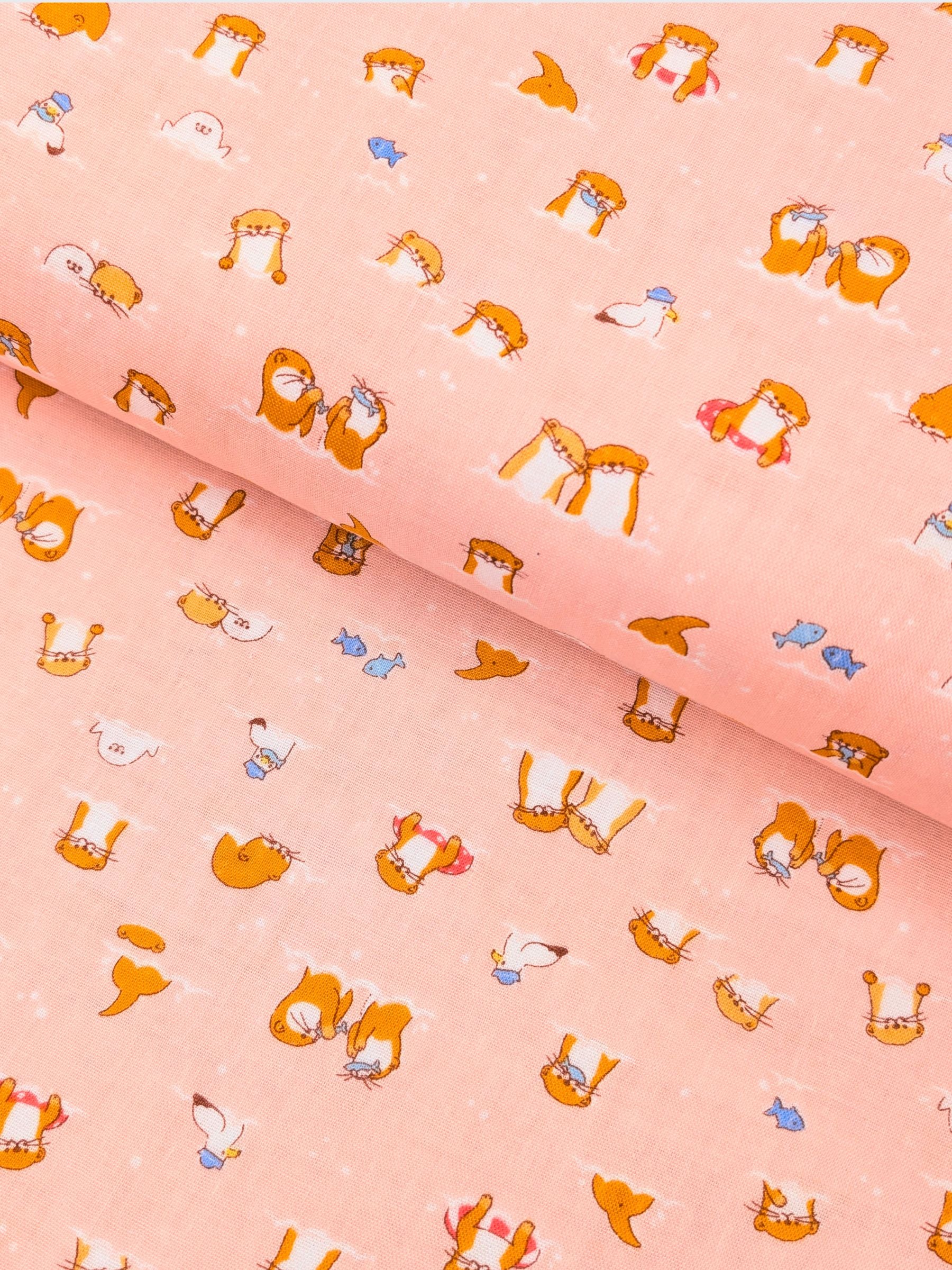 Cosmo - Little Otters Cotton Double Gauze Fabric - Pink