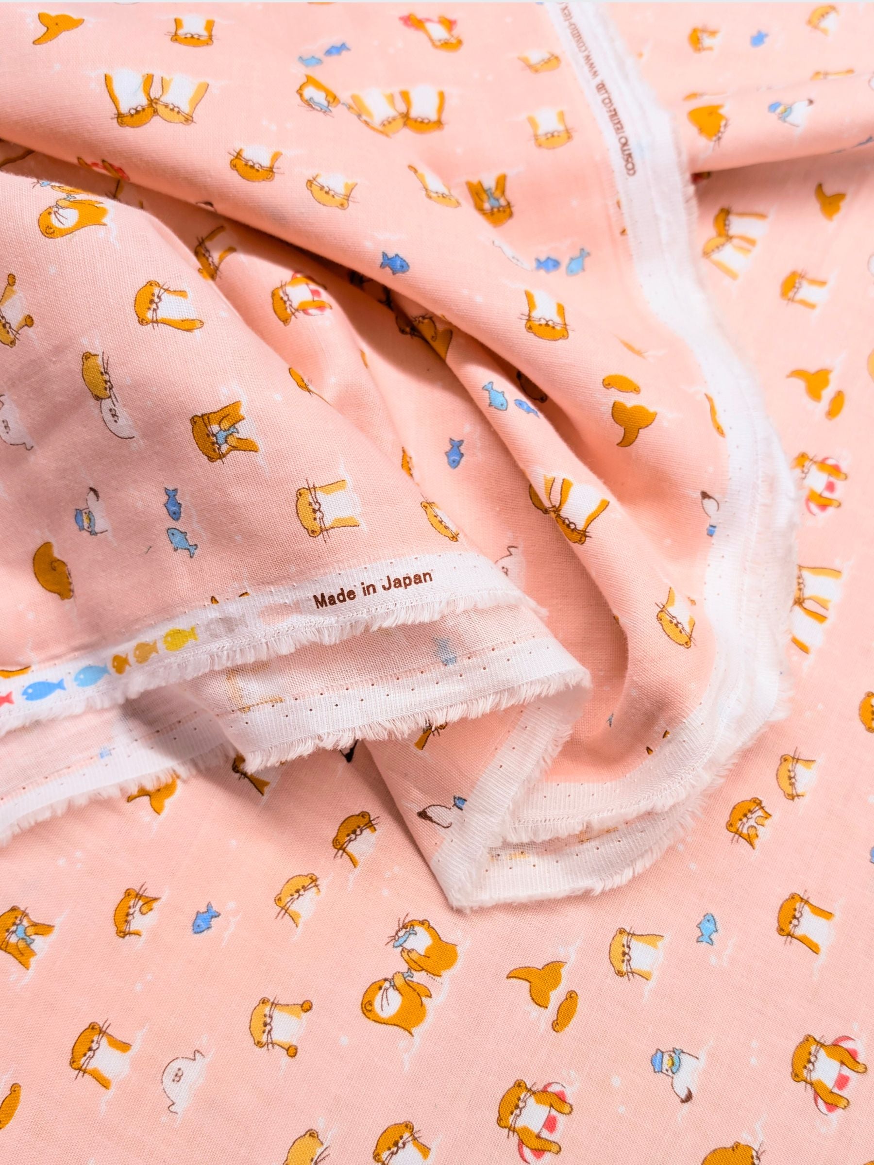 Cosmo - Little Otters Cotton Double Gauze Fabric - Pink
