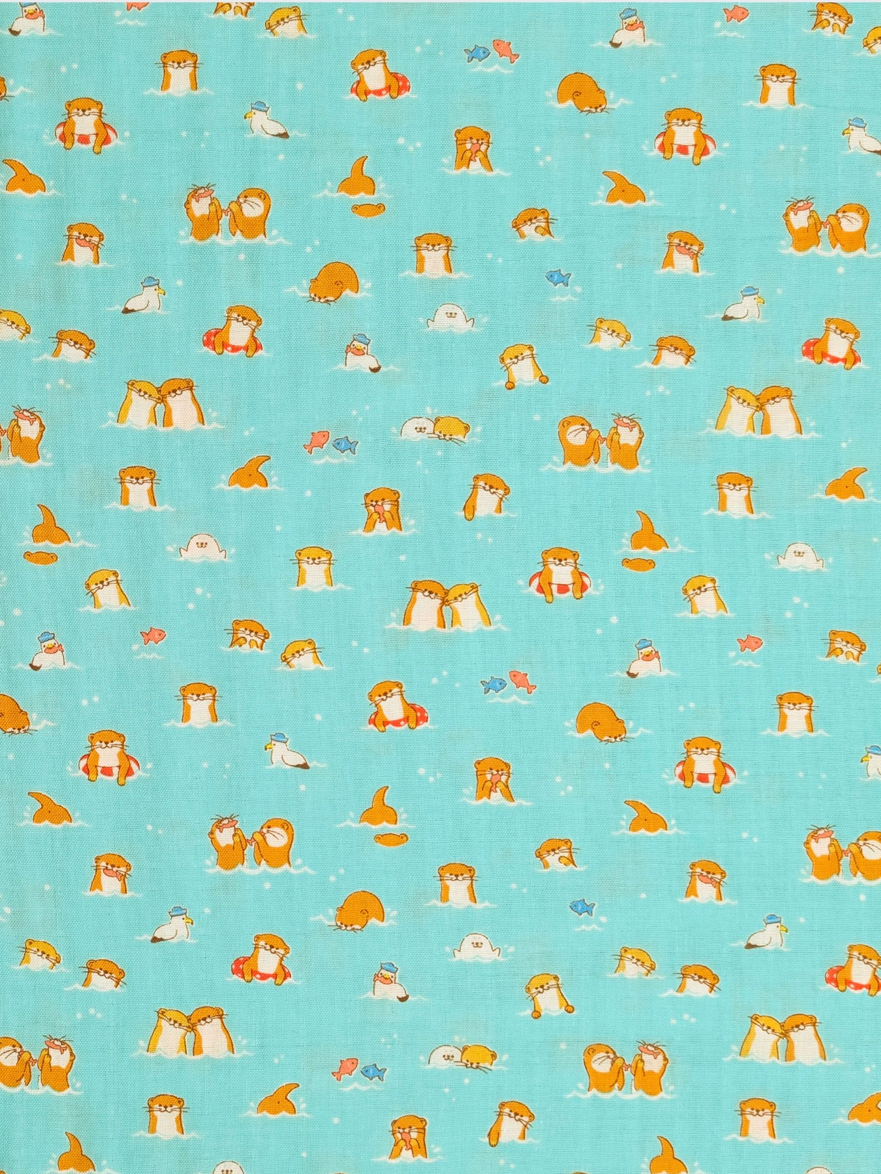 Cosmo - Little Otters Cotton Double Gauze Fabric - Teal REMNANT