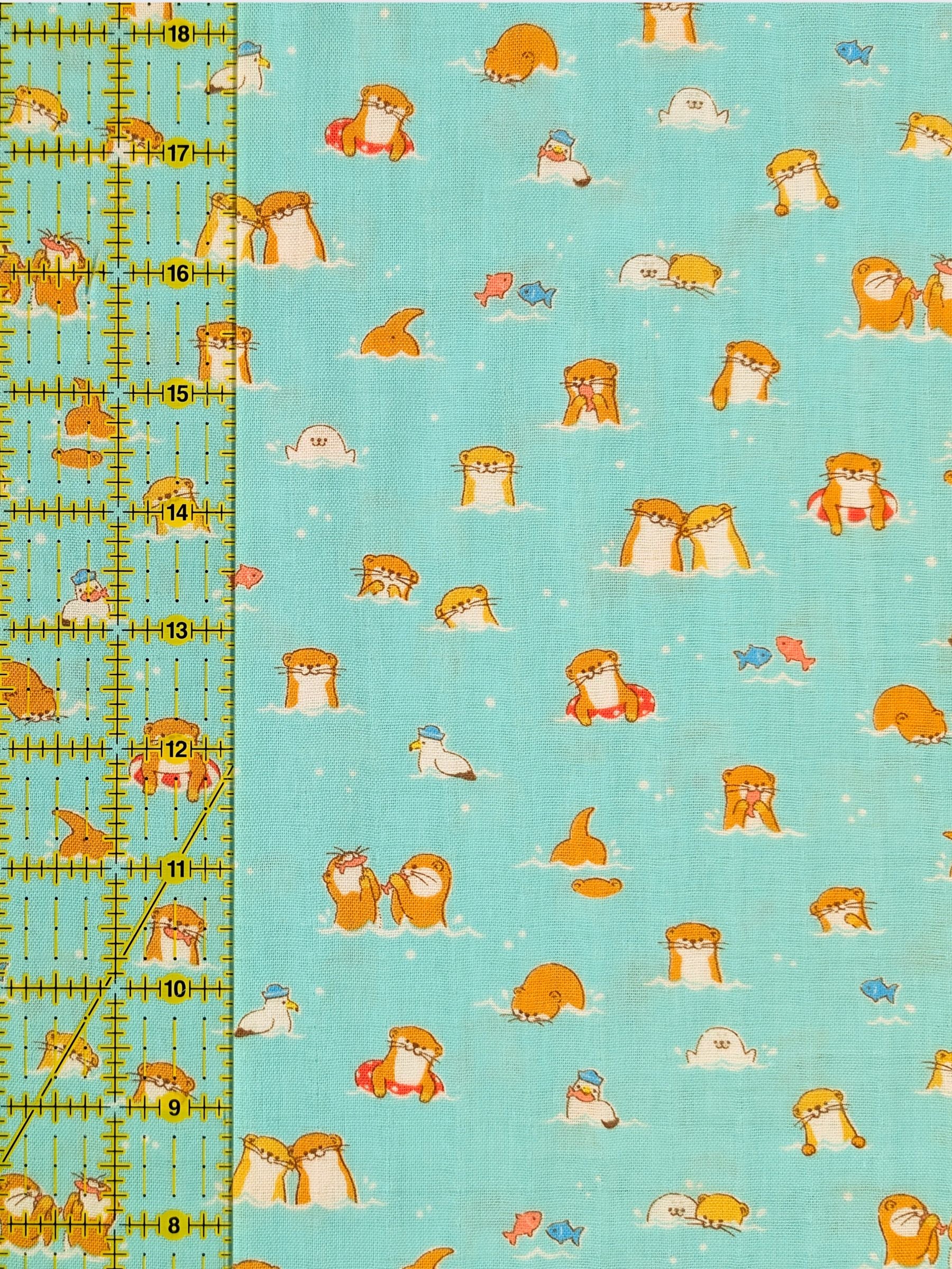 Cosmo - Little Otters Cotton Double Gauze Fabric - Teal REMNANT