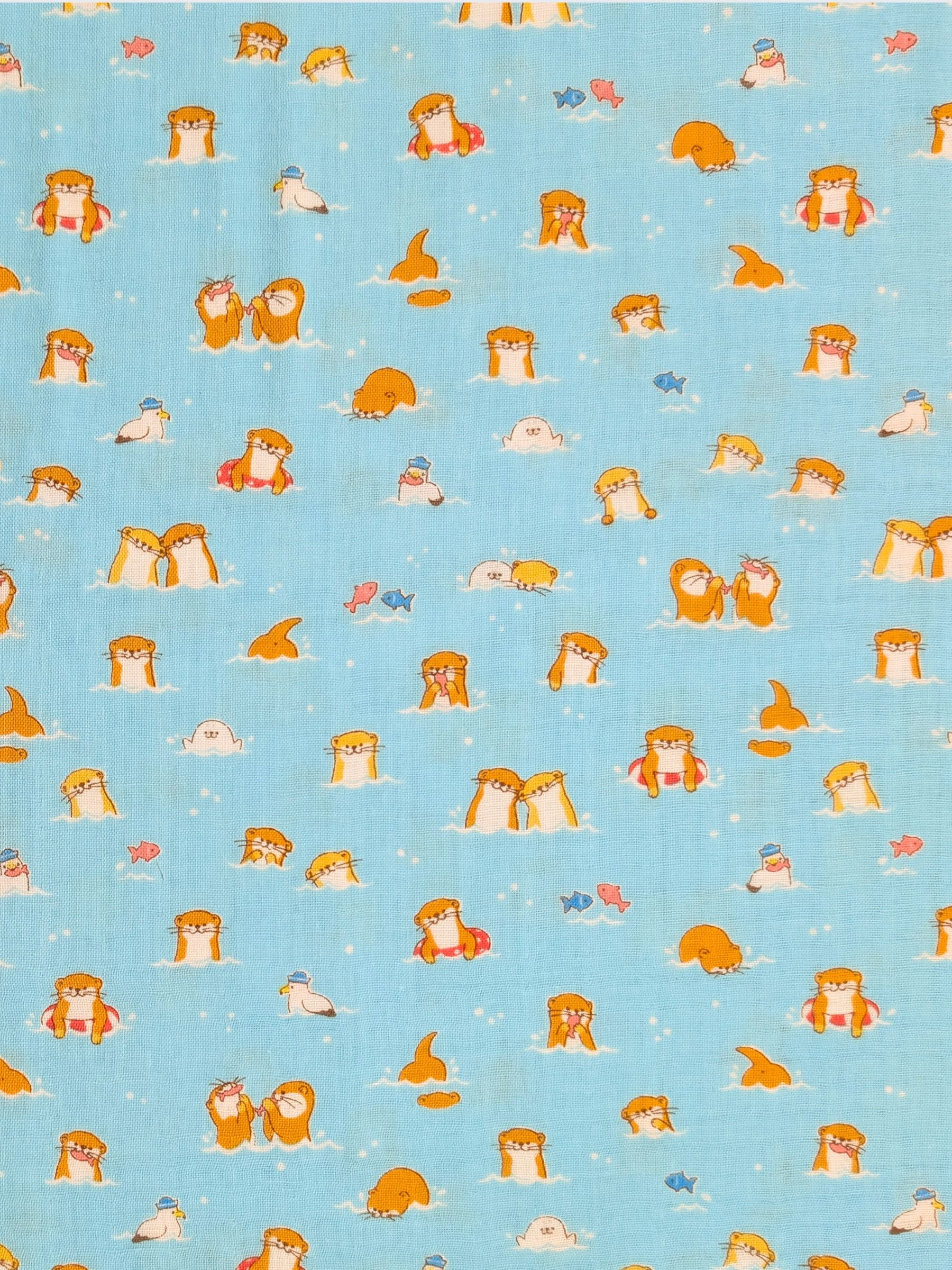 Cosmo - Little Otters Cotton Double Gauze Fabric - Blue