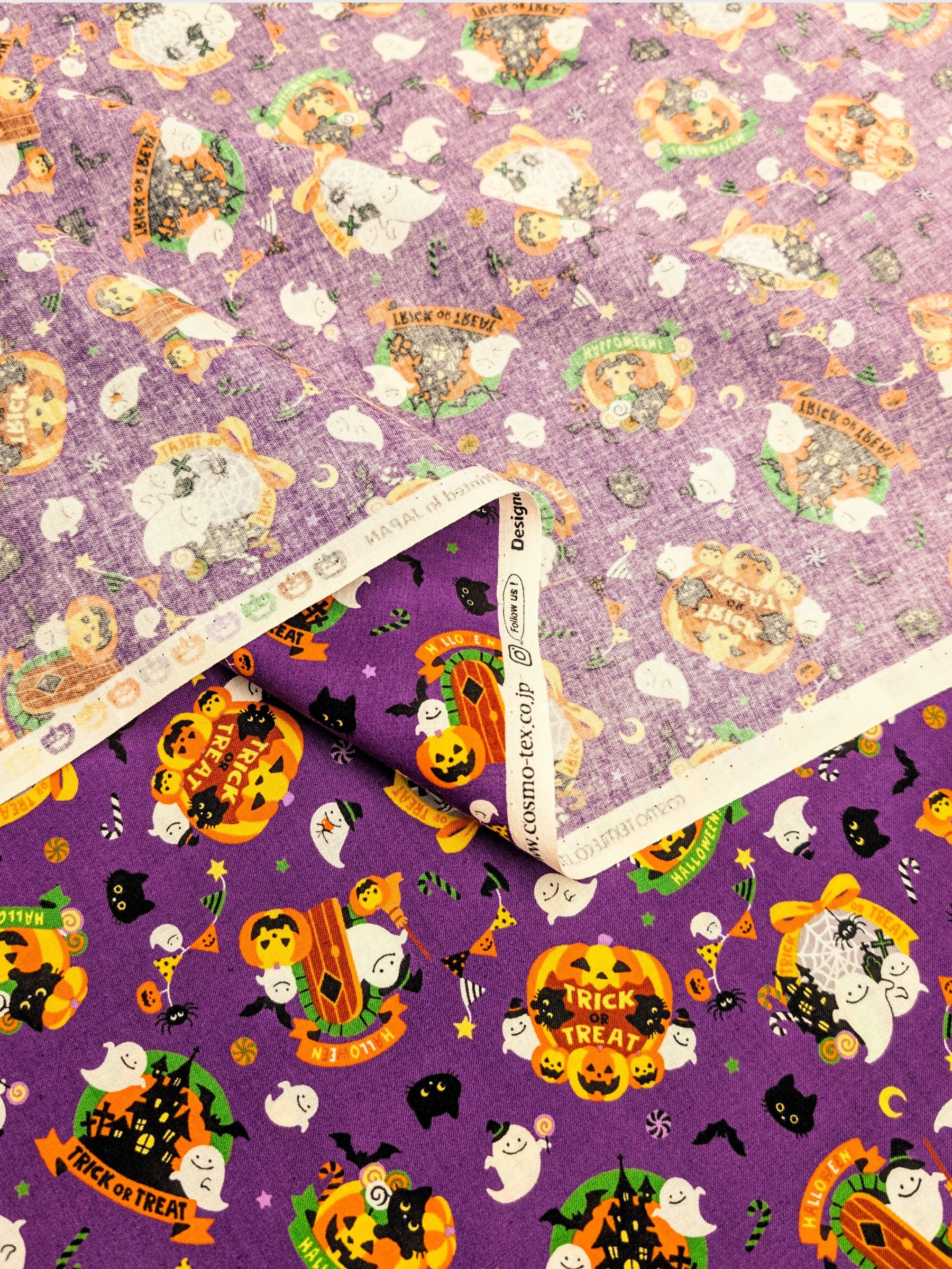 Cosmo - Trick-or-Treat Ghosts Cotton Shirting Fabric - Purple