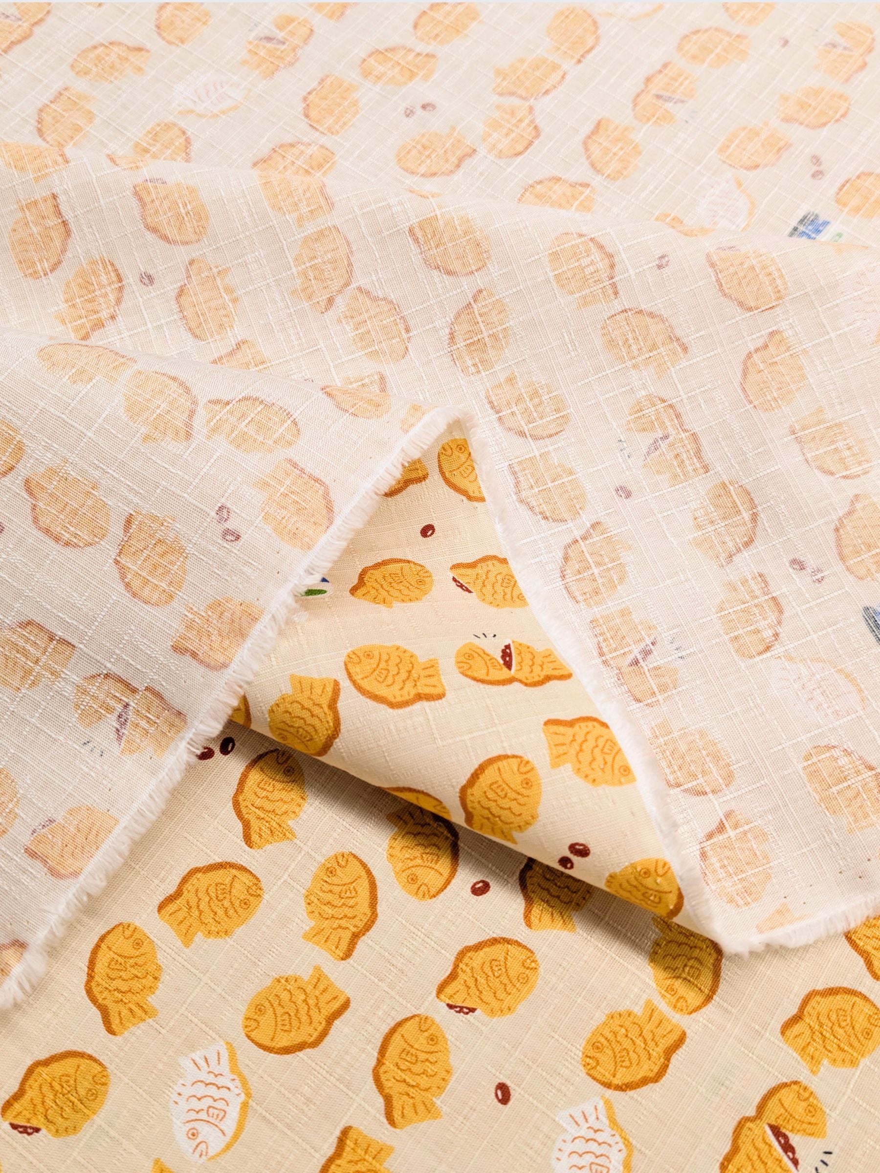Cosmo - Taiyaki Tea Time Cotton Dobby Fabric - Beige