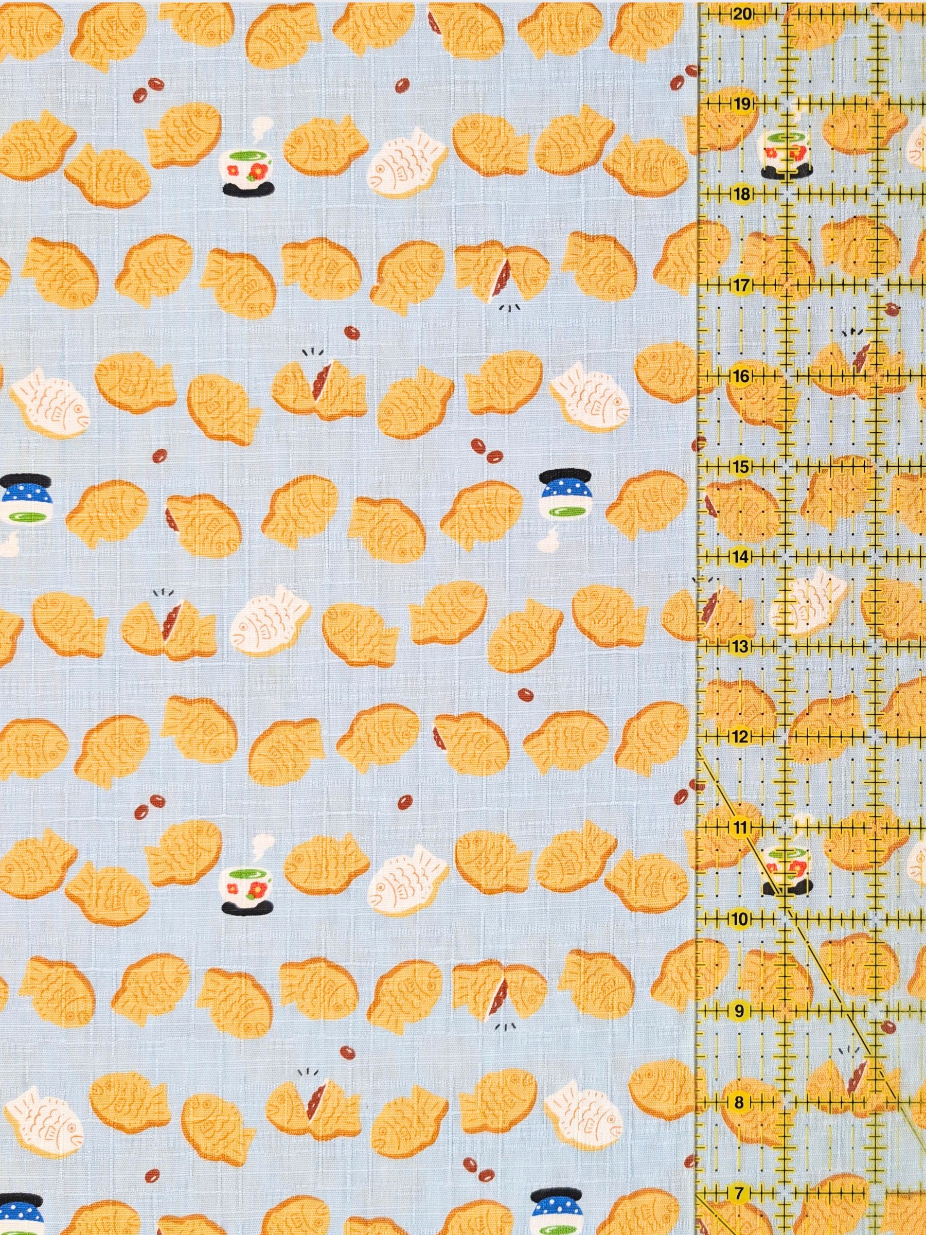 Cosmo - Taiyaki Tea Time Cotton Dobby Fabric - Light Blue