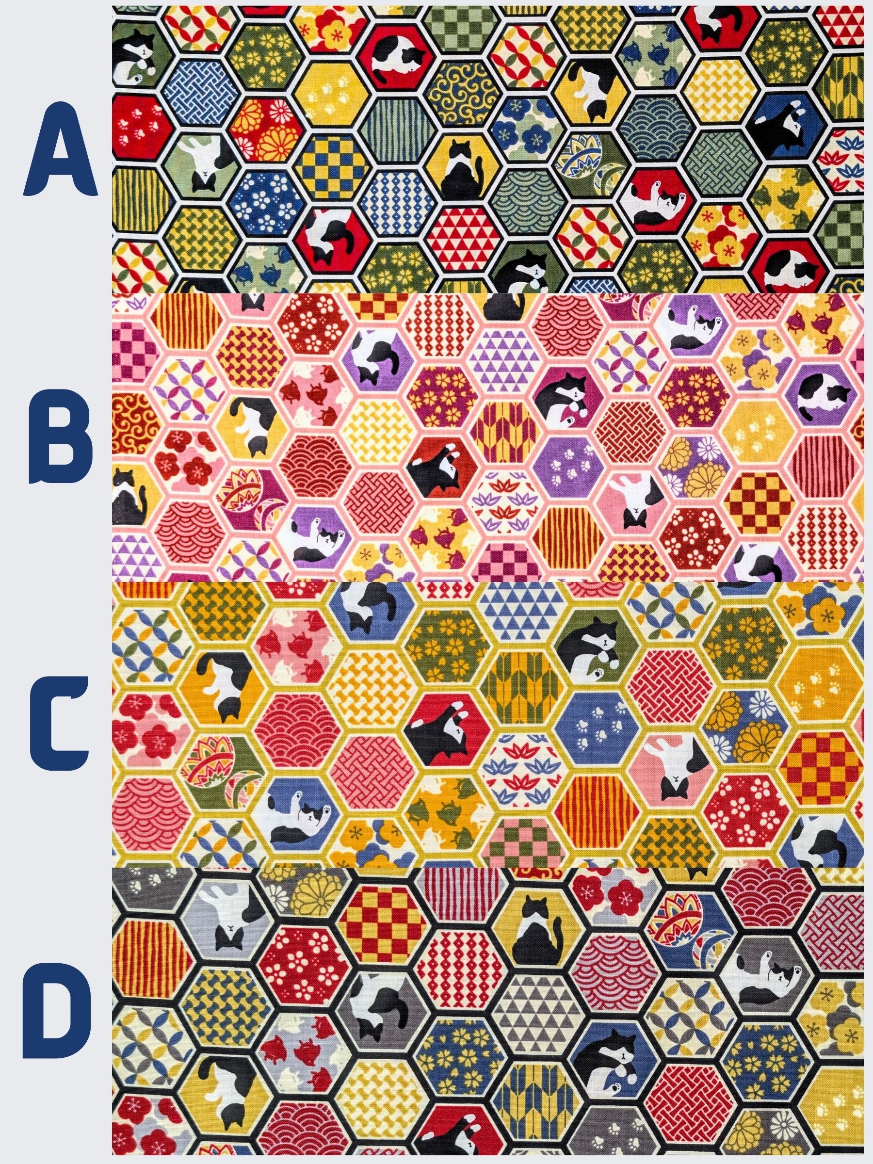 Cosmo - Hexigon Boro Cats Cotton Sheeting Fabric - Gray