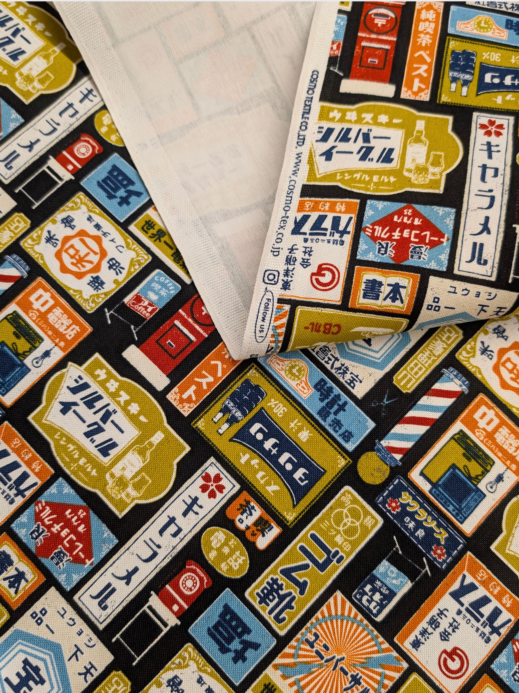 Cosmo - Japanese Business Signs Cotton Oxford Canvas Fabric - Black