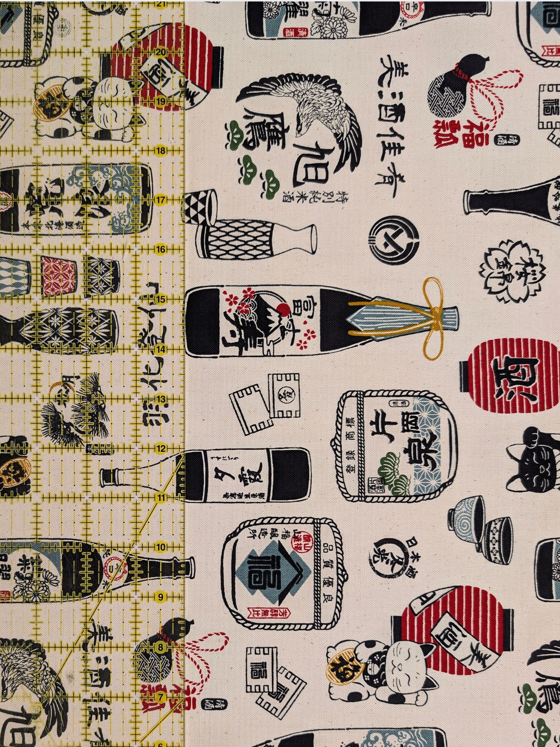 Cosmo - Sake Time Cotton Oxford Canvas Fabric - Beige