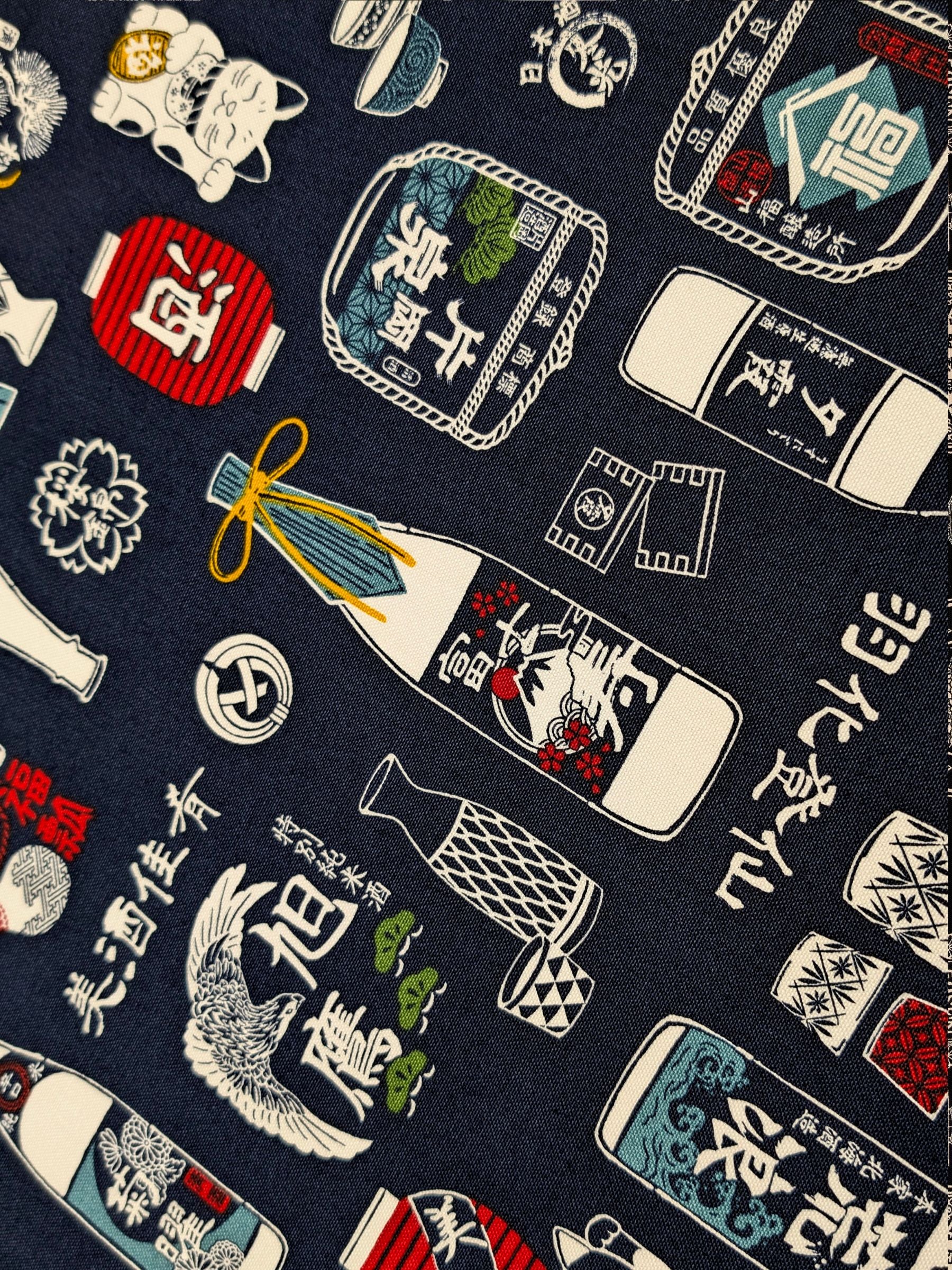 Cosmo - Sake Time Cotton Oxford Canvas Fabric - Blue REMNANT